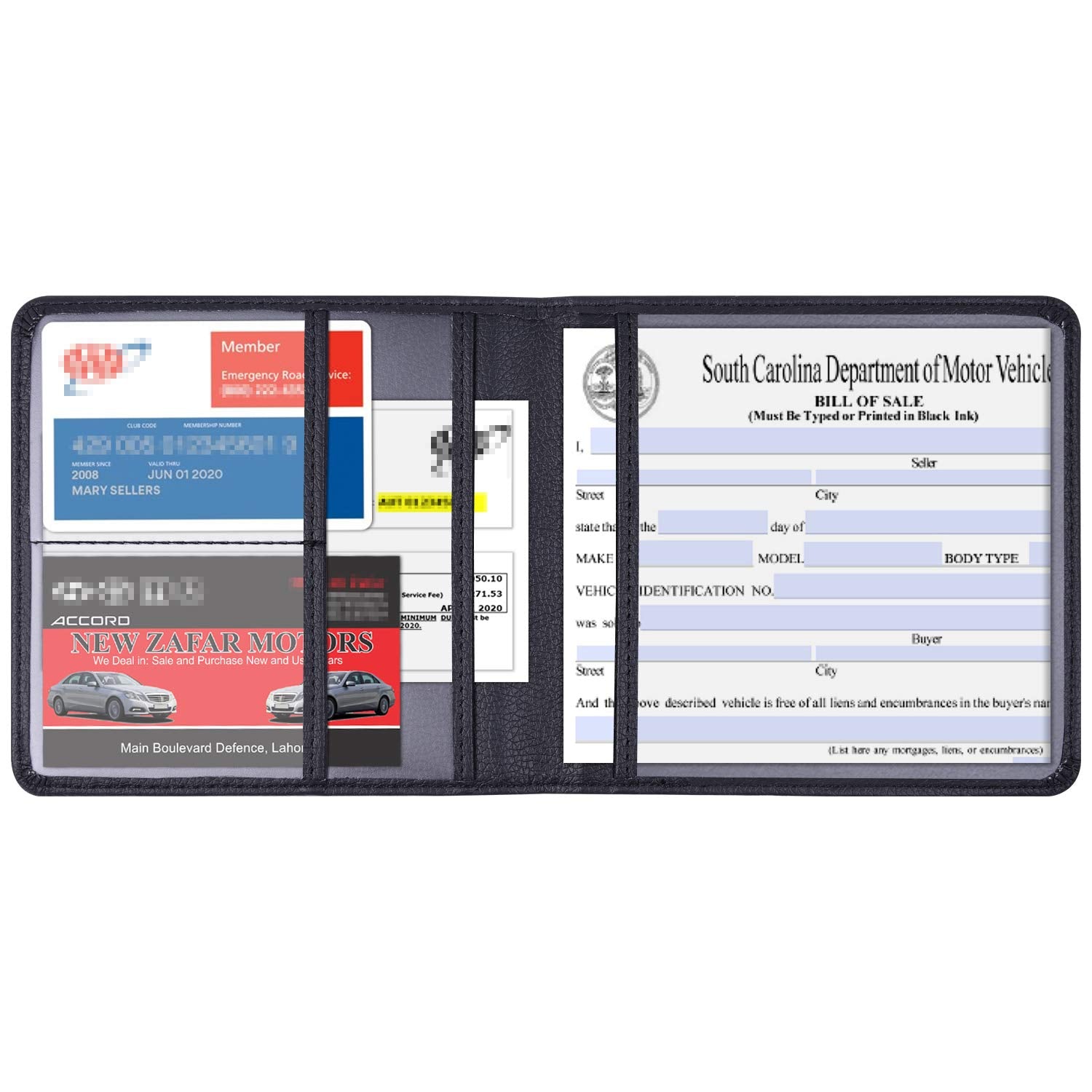 Wisdompro Registration And Insurance Card Holder - Premium Pu Leather Vehicle Glove Box Organizer Car Wallet For Document, Licen