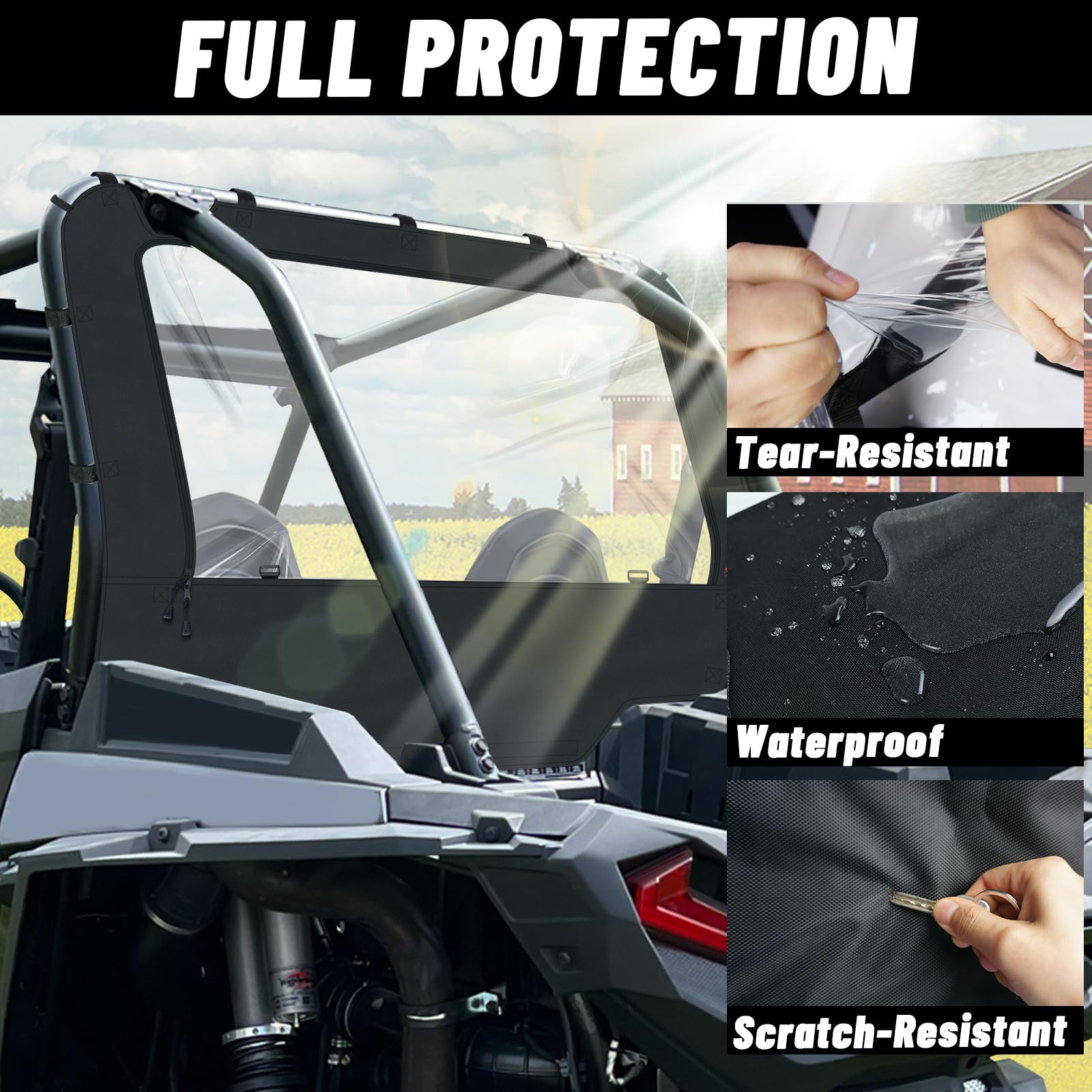 StarknightMT RZR Rear Soft Window Compatible with Polaris RZR XP 1000/4 1000/XP TURBO /XP 4 TURBO RZR Back Windshield RZR Access