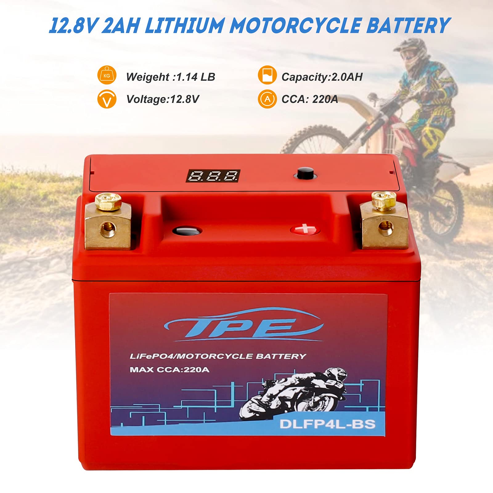 Tpe Lithium Motorcycle Powersport Battery Lifepo4 Engine Start Battery 12.8V 2Ah 220Cca With Bms (Smart Battery Management Syste