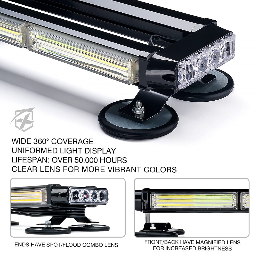 Xprite White Green Cob Led Strobe Rooftop Flashing Light Bar, Double Side Hazard Warning Caution Beacon Lights Magnetic Mount Fo
