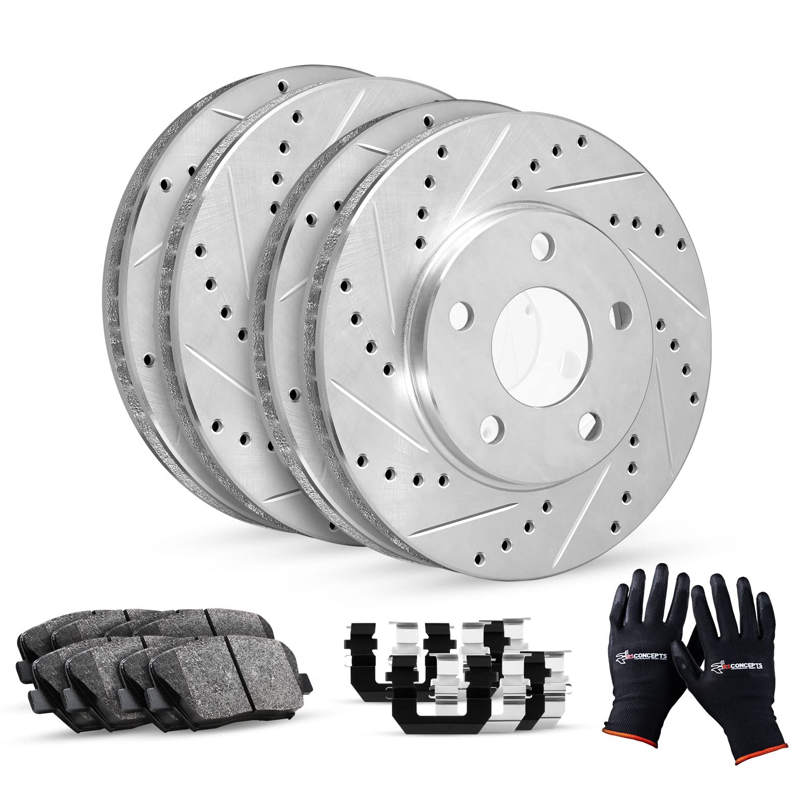 R1 Concepts Front Rear Brakes And Rotors Kit |Front Rear Brake Pads| Brake Rotors And Pads| Ceramic Brake Pads And Rotors |Hardware Kit|Fits 2004-2008 Acura Tl