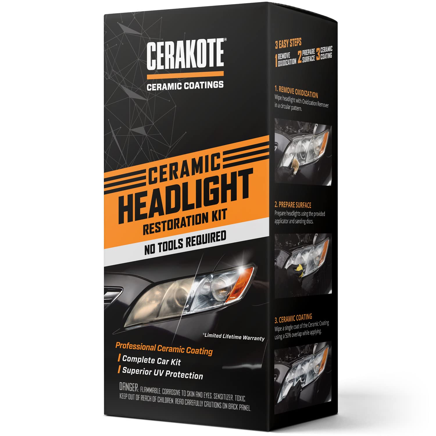 Cerakote® Ceramic Headlight Restoration Kit - Guaranteed To Last As Long As You Own Your Vehicle - Brings Headlights Back To Like New Condition - 3 Easy Steps - No Power Tools Required