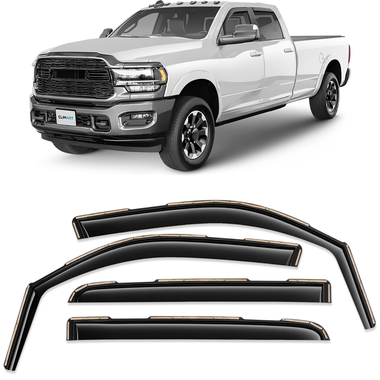CLIM ART in-Channel Incredibly Durable Rain Guards for Dodge RAM 2500 3500 2019-2025 Crew Cab,Original Window Deflectors,Vent De