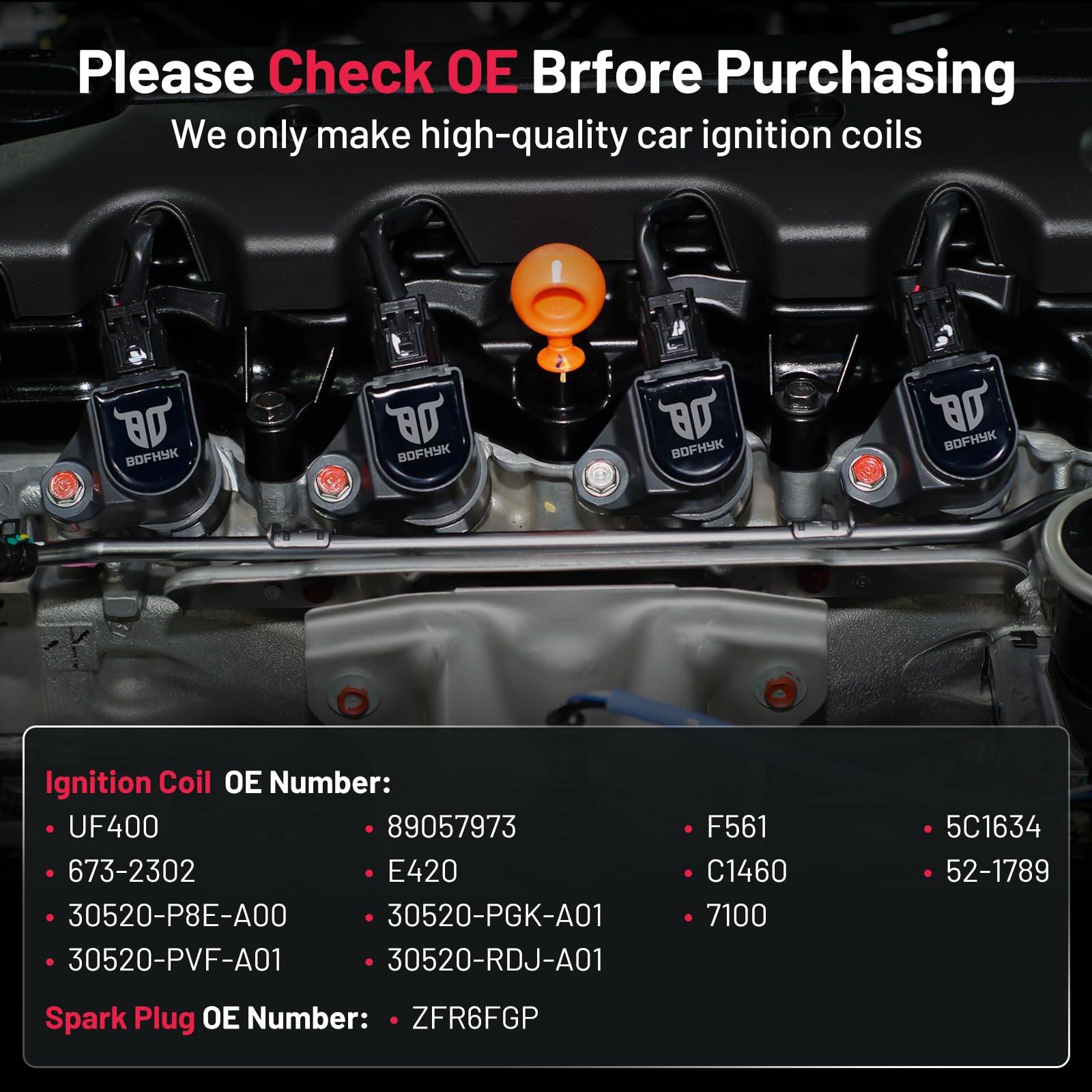 BDFHYK Ignition Coil Pack and Iridium Spark Plugs Compatible With 2001-2005 Acura EL 2001-2005 Honda Civic 1.7L L4 UF400 ZFR6FGP