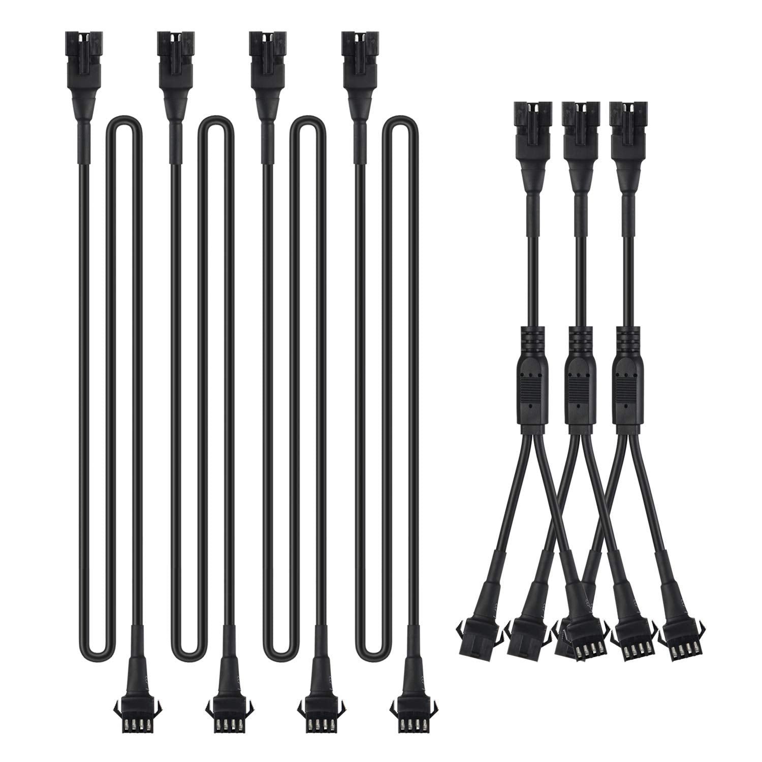 4Pcs 2-Feet Extension Cords And 3Pcs 2-Way Splitters For Underglow Rgb Led Strip Light Kits On Motorcycles Trikes Golf Carts Atvs Ext-2Ft