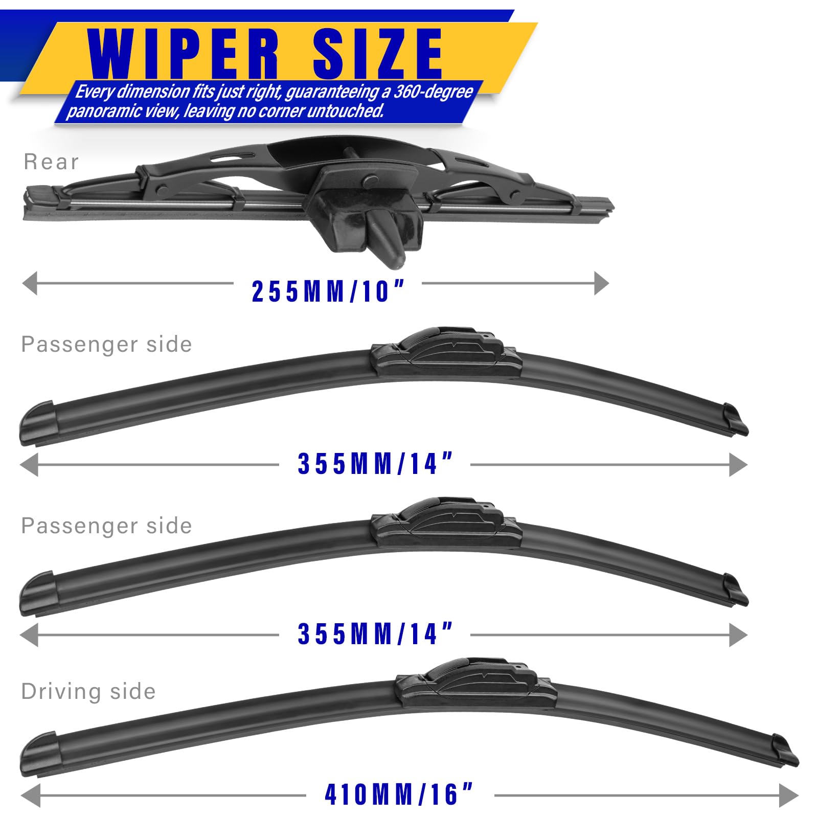 4 Wipers Replacement For 2007-2014 Toyota Fj Cruiser, Windshield Wiper Blades Original Equipment Replacement - 16/14/14/10 (Set Of 4) U/J Hook