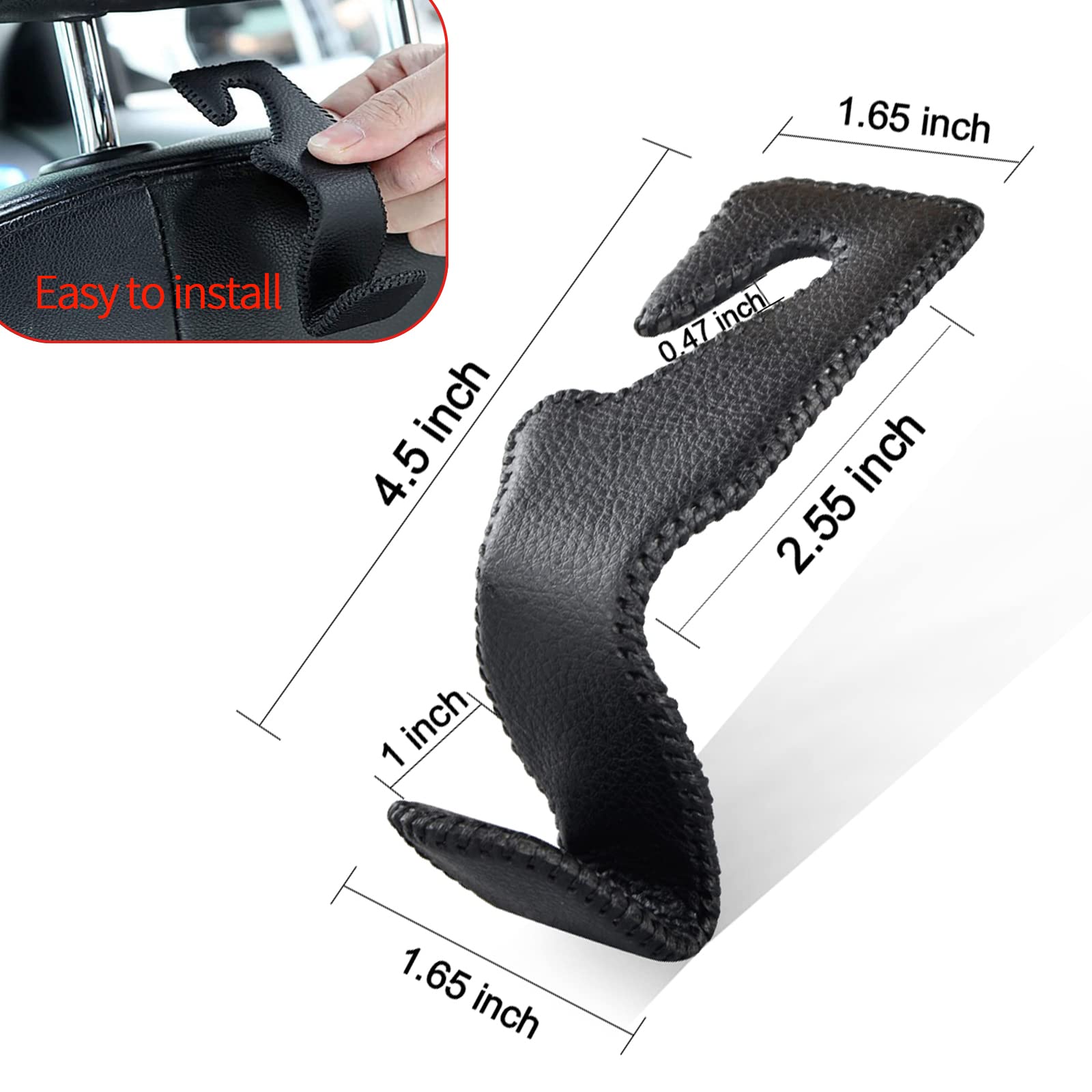 Car Hooks Universal Car Vehicle Back Seat Headrest Hanger Holder Hook Microfiber Leather & Stainless Steel For Bag Purse Cloth Drink Grocery (Black)
