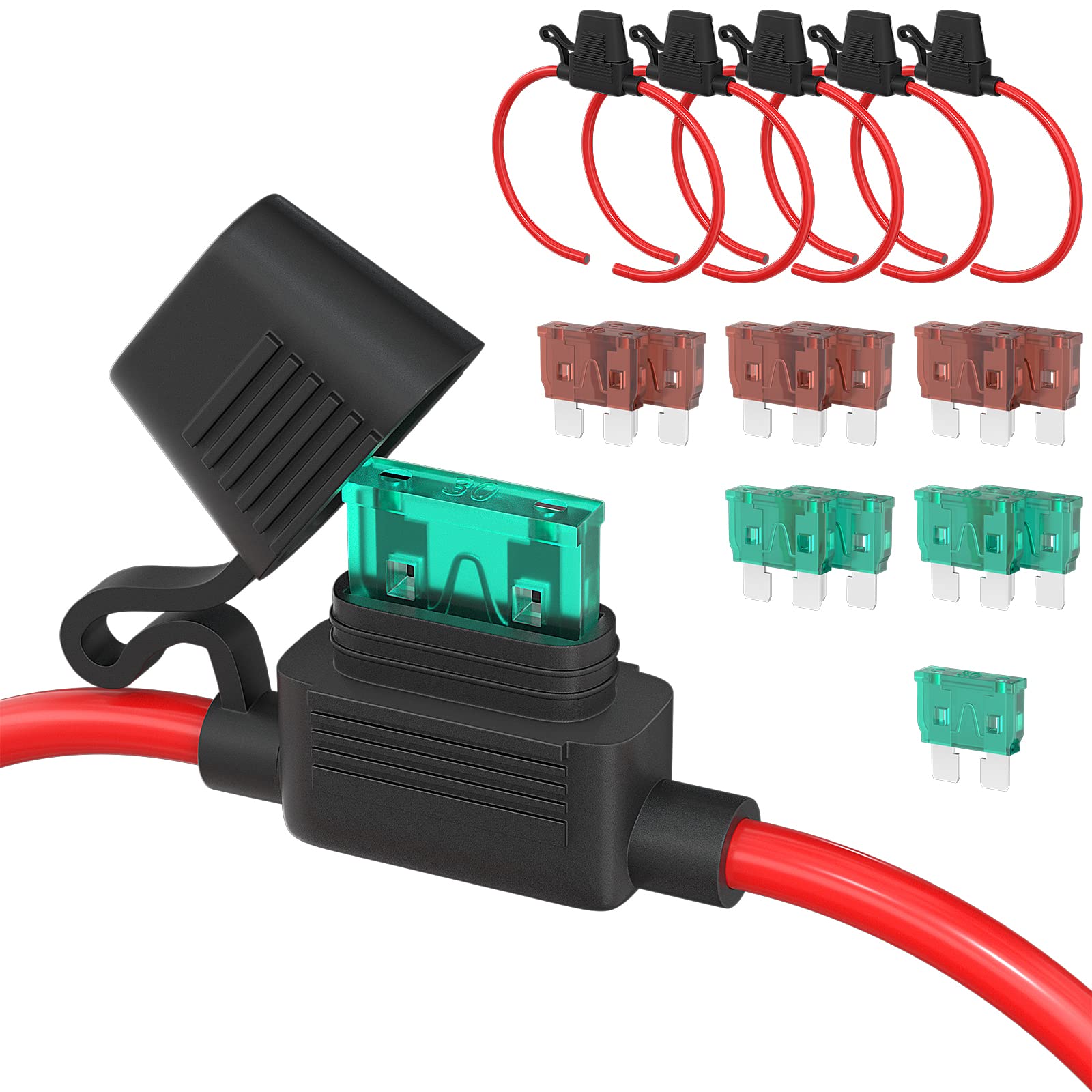 Daiertek 6 Pack 10 Awg Fuse Holder 12V For Atc/Ato Blade Fuse, Inline Fuse Holder 12V With 10 Gauge Wires With 30A 40A Fuse Wate