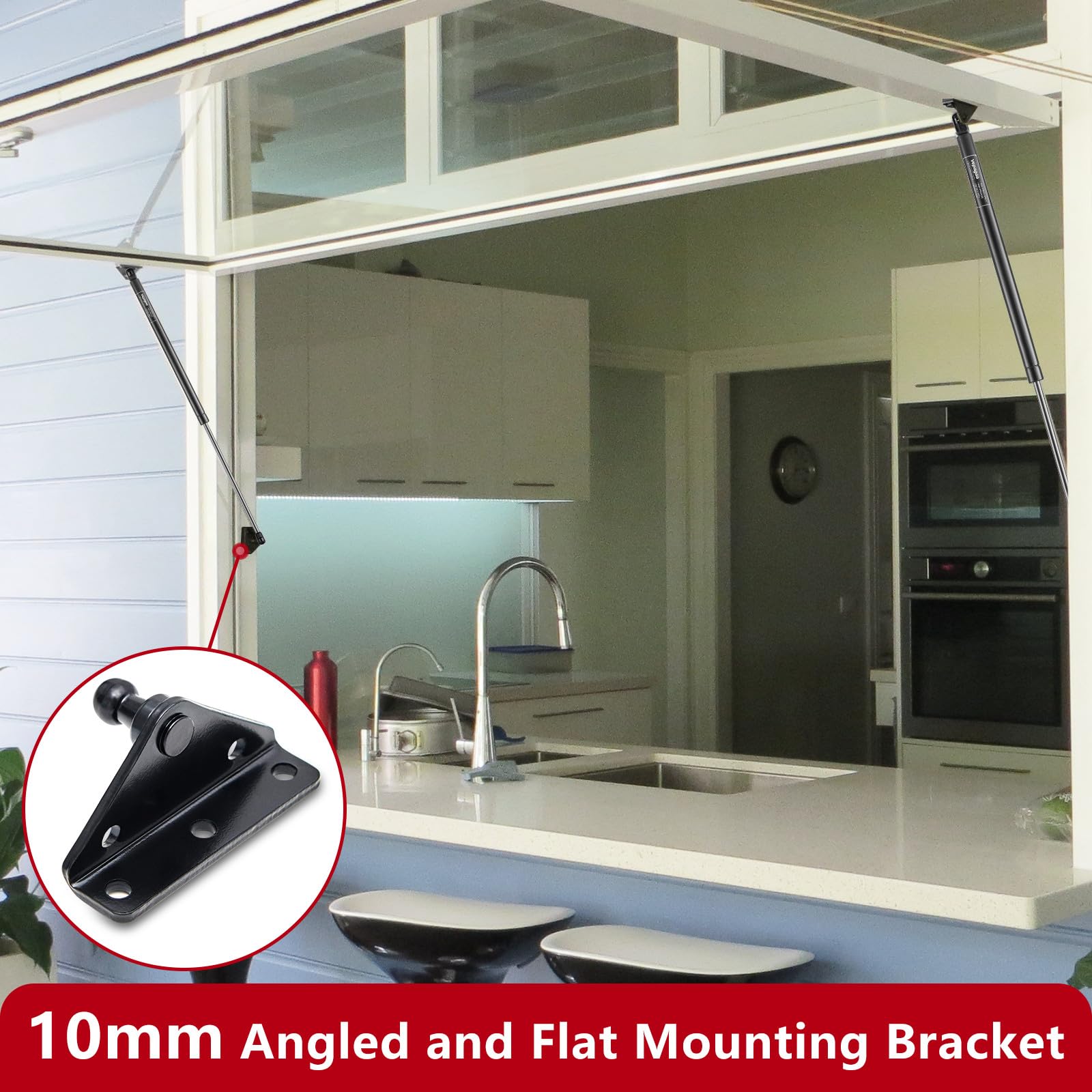 Vepagoo 10Mm Ball Stud Mounting Bracket For Gas Shock Spring Strut Prop Lift Support With 4Pcs L-Type, 4Pcs Flat-Type And 32Pcs