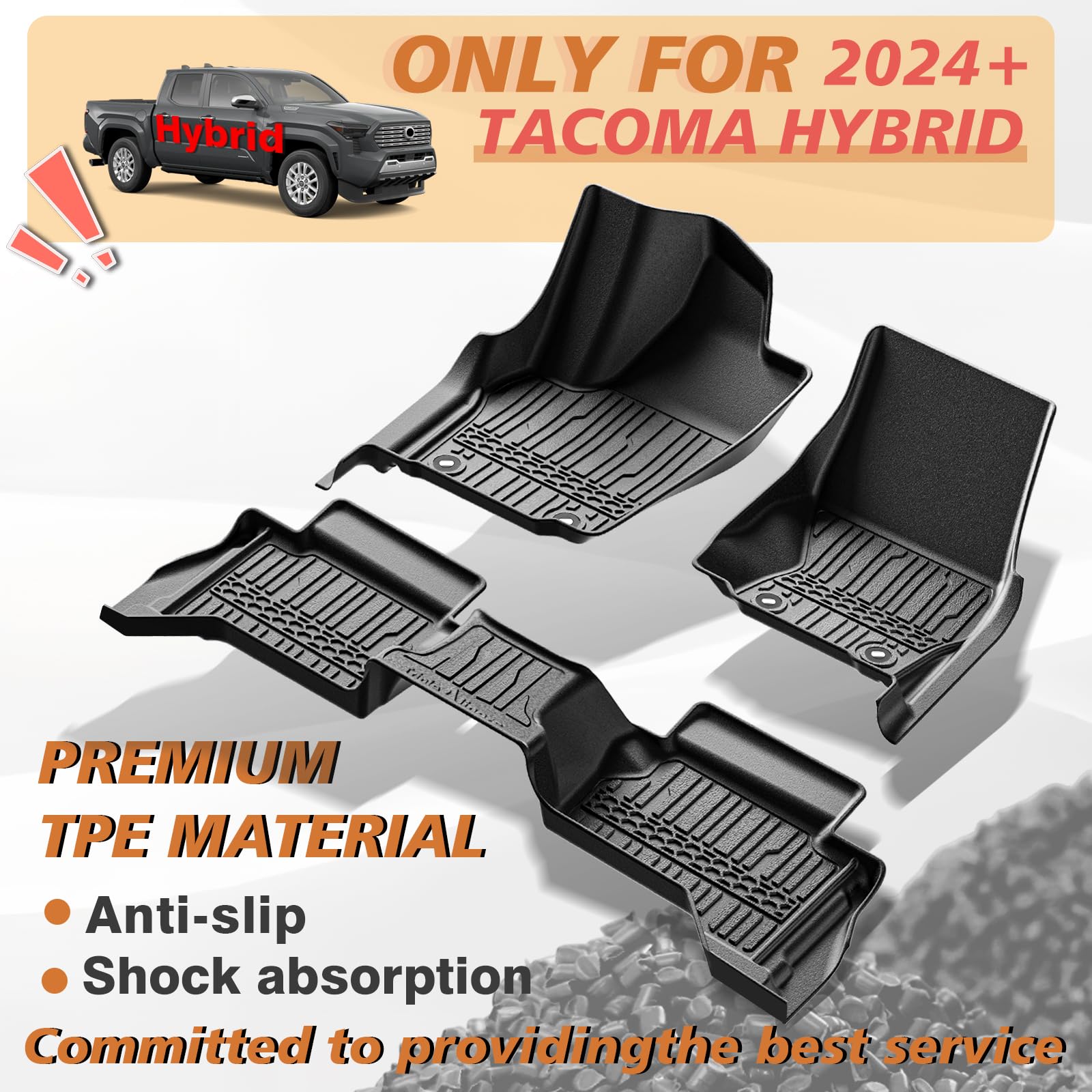 Triplealiners Floor Mats All Weather Liners Compatible With 2024 2025 Toyota Tacoma Accessories Double Cab Front & Rear 2-Row Cu