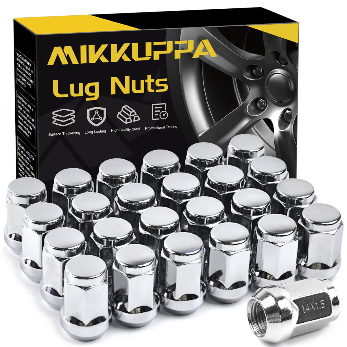 Mikkuppa 24Pcs M14X1.5 Lug Nuts - Replacement For K1500 K2500 Gmc Yukon Suburban Grand Cherokee, 1.38" Tall 3/4" Hex Chrome Short Wheel Lug Nuts