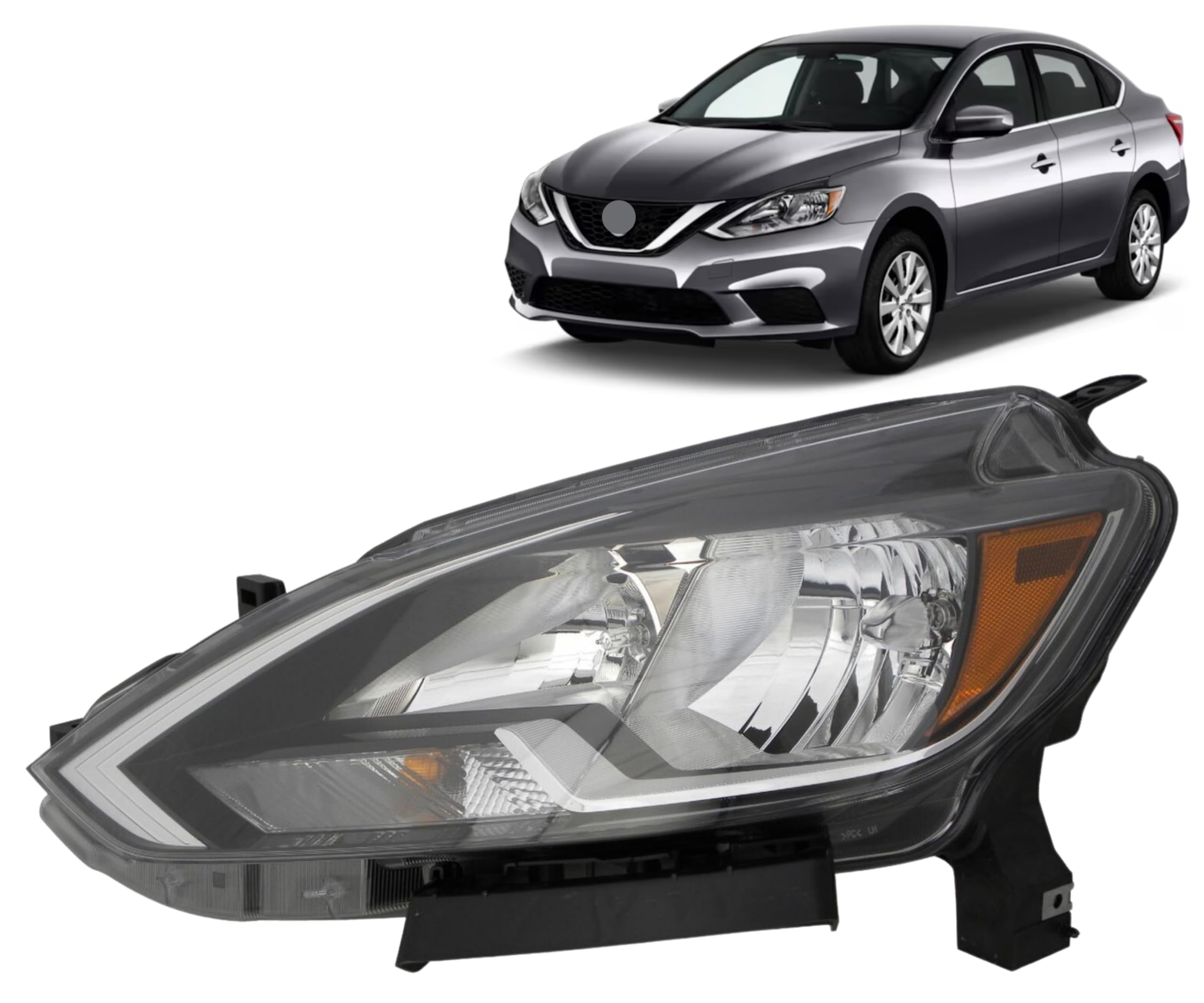 Alligator Auto Lights Headlamps Compatible With Nissan Sentra Sedan 4D 2016-2019 Halogen Headlight Assembly With Bulbs Left Side/Driver Side Partslink: Ni2502244 / Oem: 26060-3Yu0A Dot/Sae Compliant