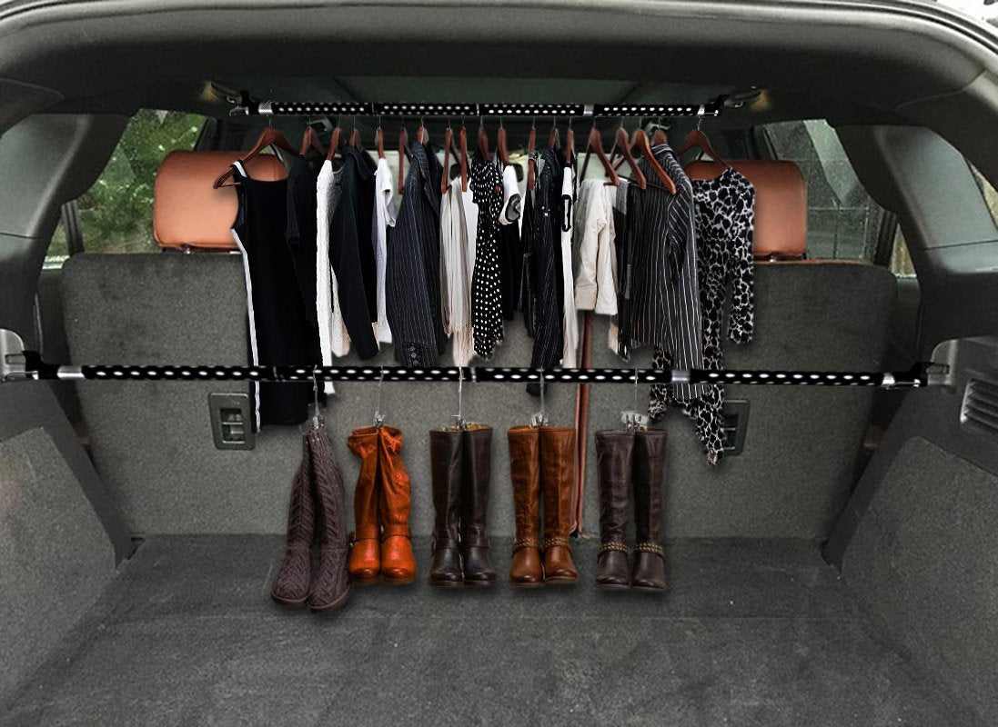 Zento Deals 2 Pack Of Heavy Duty Expandable Clothes Bars Car Hangers Rod- Convenient Classic Black Combines With Strong Metal An