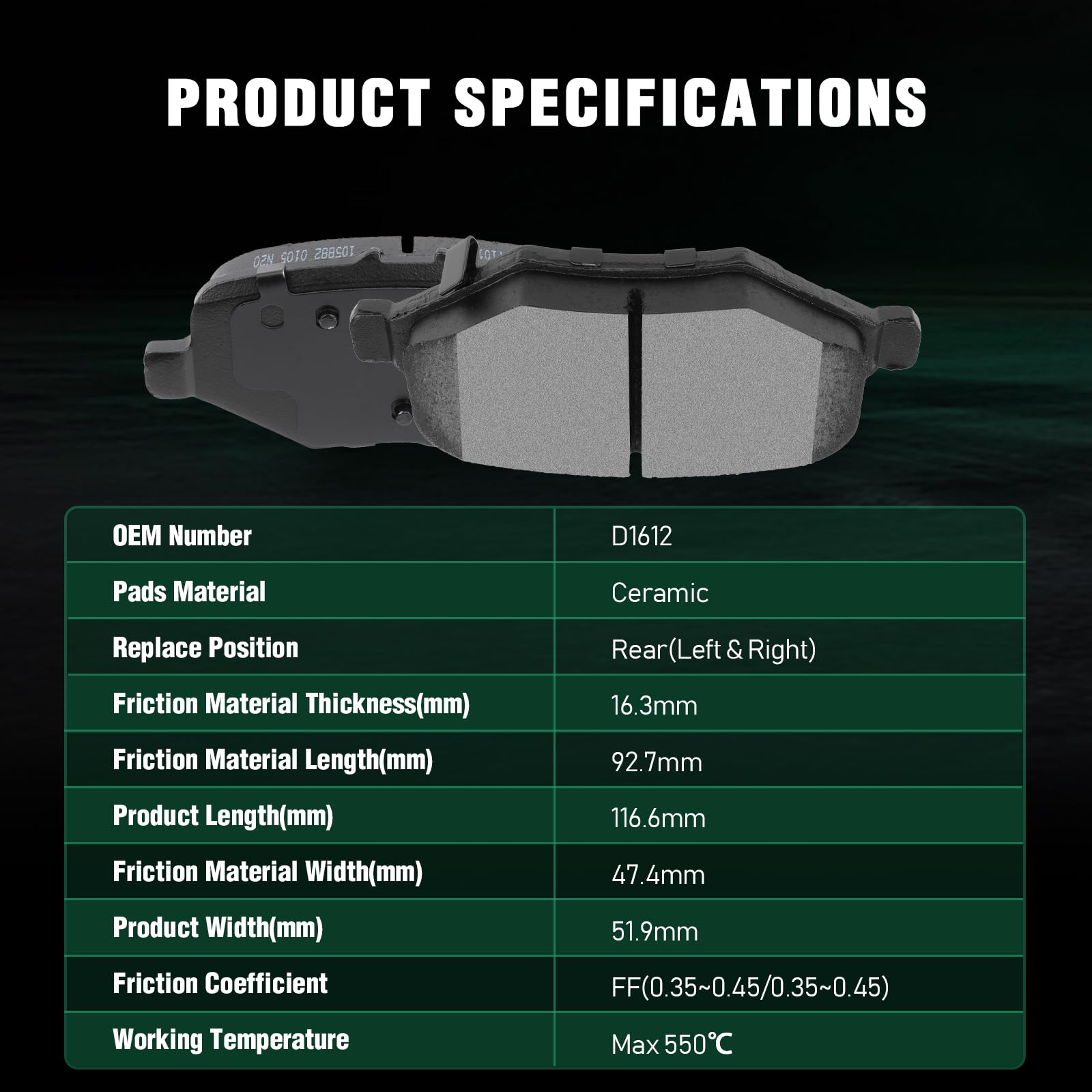 Automuto D1611 & D1612 Ceramic Brake Pads Kits, Front Rear 8Pcs Brake Pads Set Fit For Ford Explorer,Flex,Police Interceptor Sed