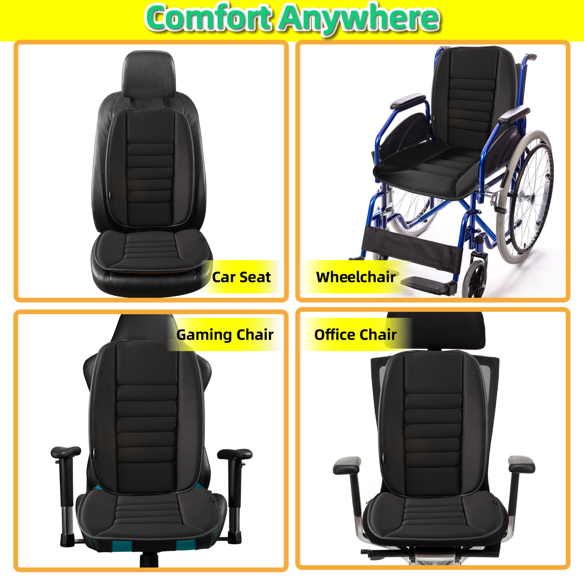 Kingphenix Car Seat Cushion With Lumbar Support Pillow: Enhanced Comfort Memory Foam Design For Pain Relief, Ideal For Drivers A