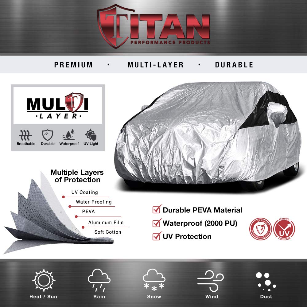 Titan Premium Multi-Layer Peva Car Cover For Hatchbacks 165-181''. Waterproof, Uv Protection, Anti-Scratch Protective Lining, Dr