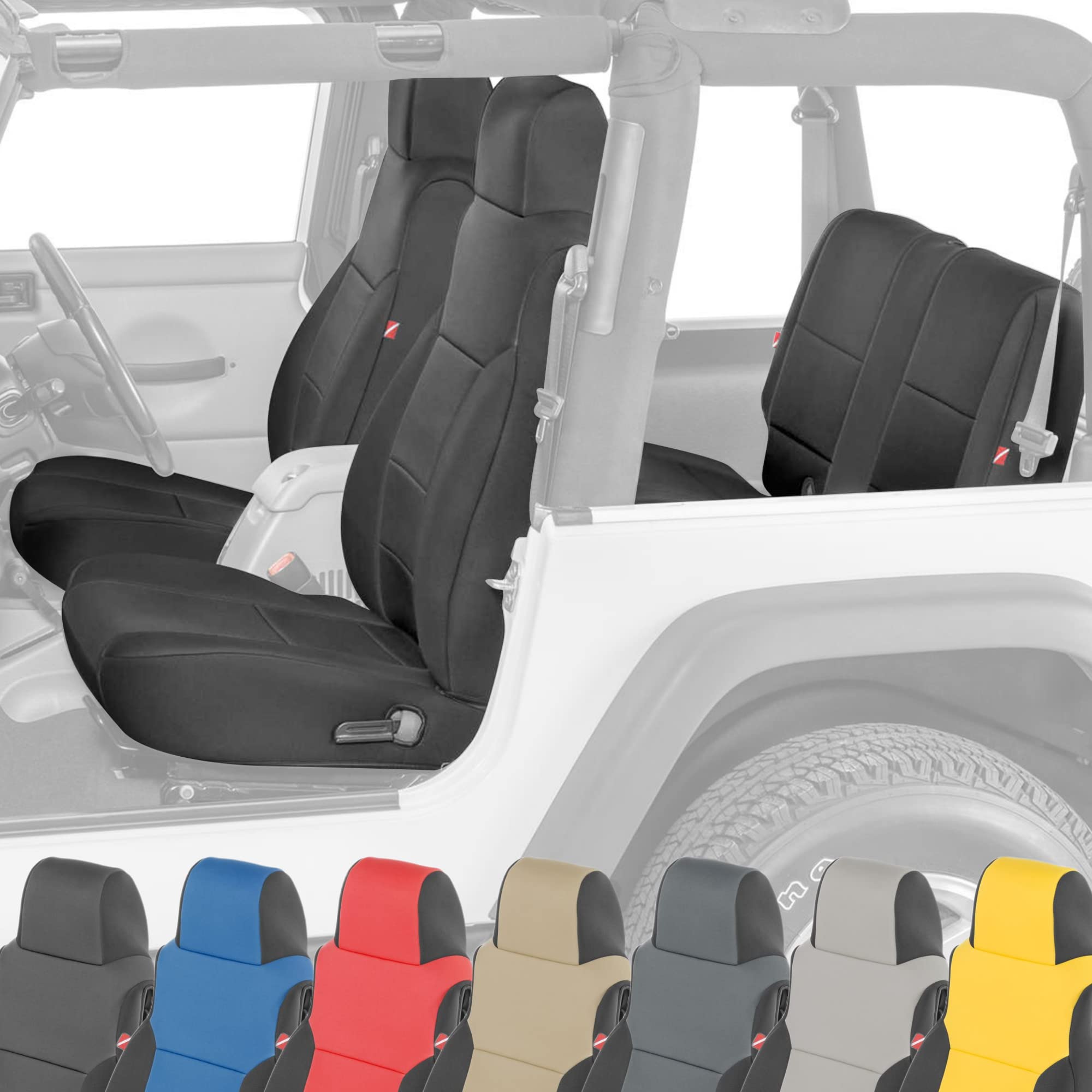 Diver Down Neoprene Seat Cover Set - Fits Jeep Tj 1997-2006 Wrangler - Front And Back Seat Set-Waterproof Custom Fit Seat Covers