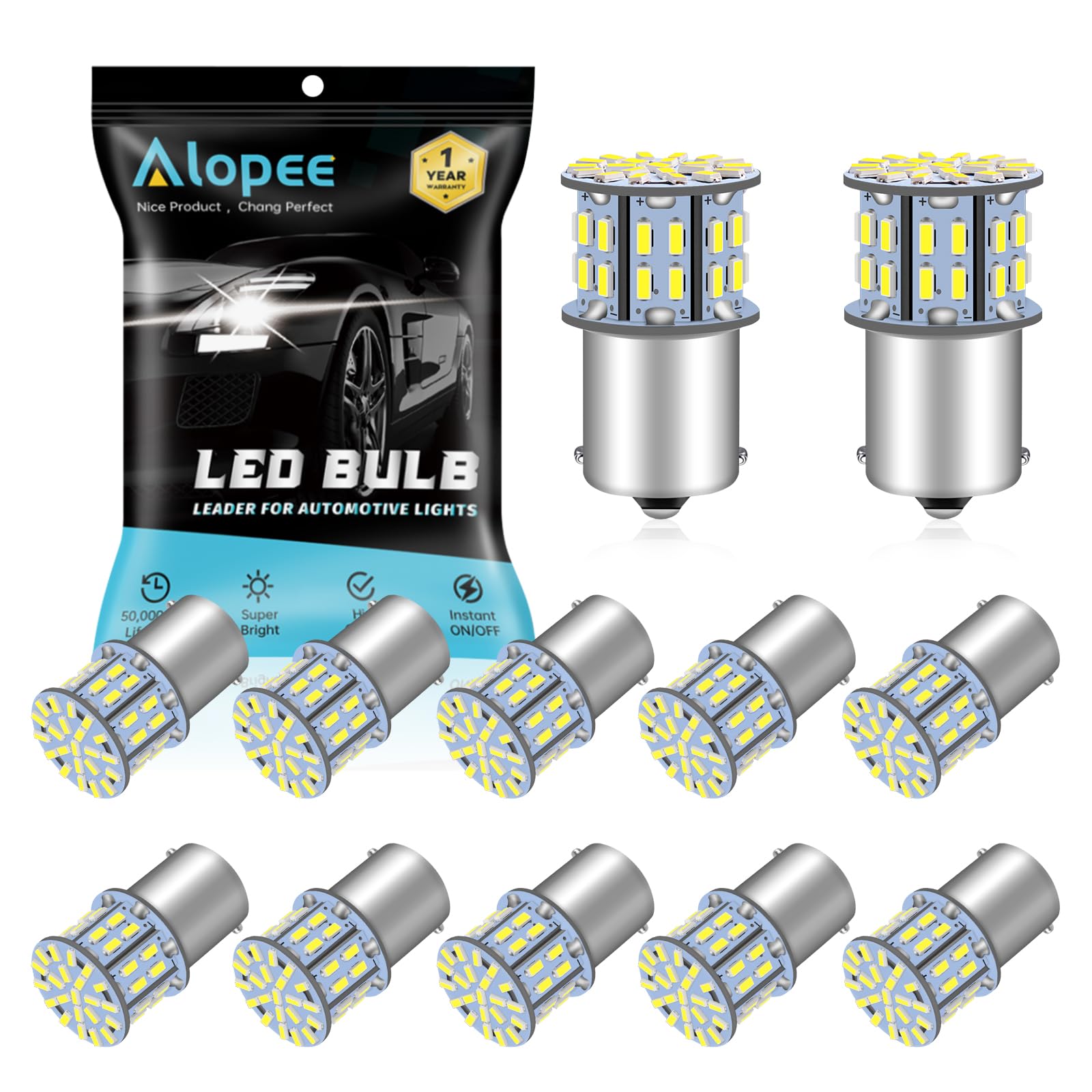 Alopee 12 Pack 1156 LED Bulb White Super Bright 1141 LED Bulbs RV 1156 Bulb DC 12V RV Lights Interior Replacement for 1003 5007 