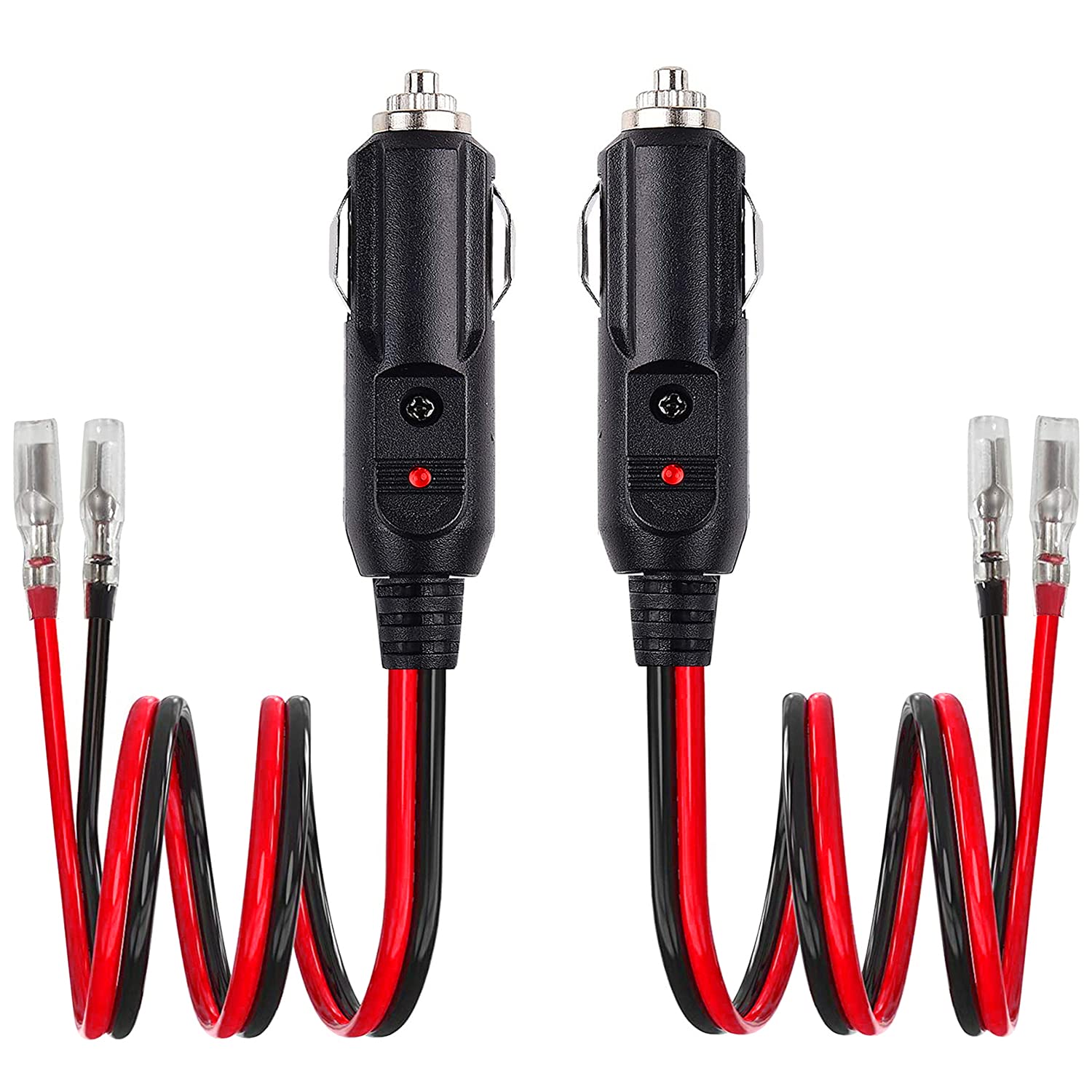 Ayecehi 12V 24V Heavy Duty 14 Awg Male Plug Cigarette Lighter Adapter Cord [2 Pack] Cigarette Lighter Male Plug With 1Ft Extensi