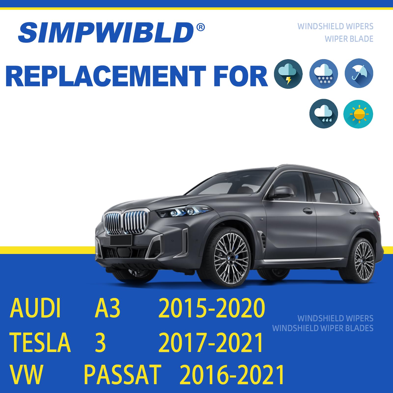 2 Factory Wiper Blades Replacement For 2019-2021 Volkswagen Arteon/2016-2021 Volkswagen Passat/2017-2021 Tesla 3 Original Equipm