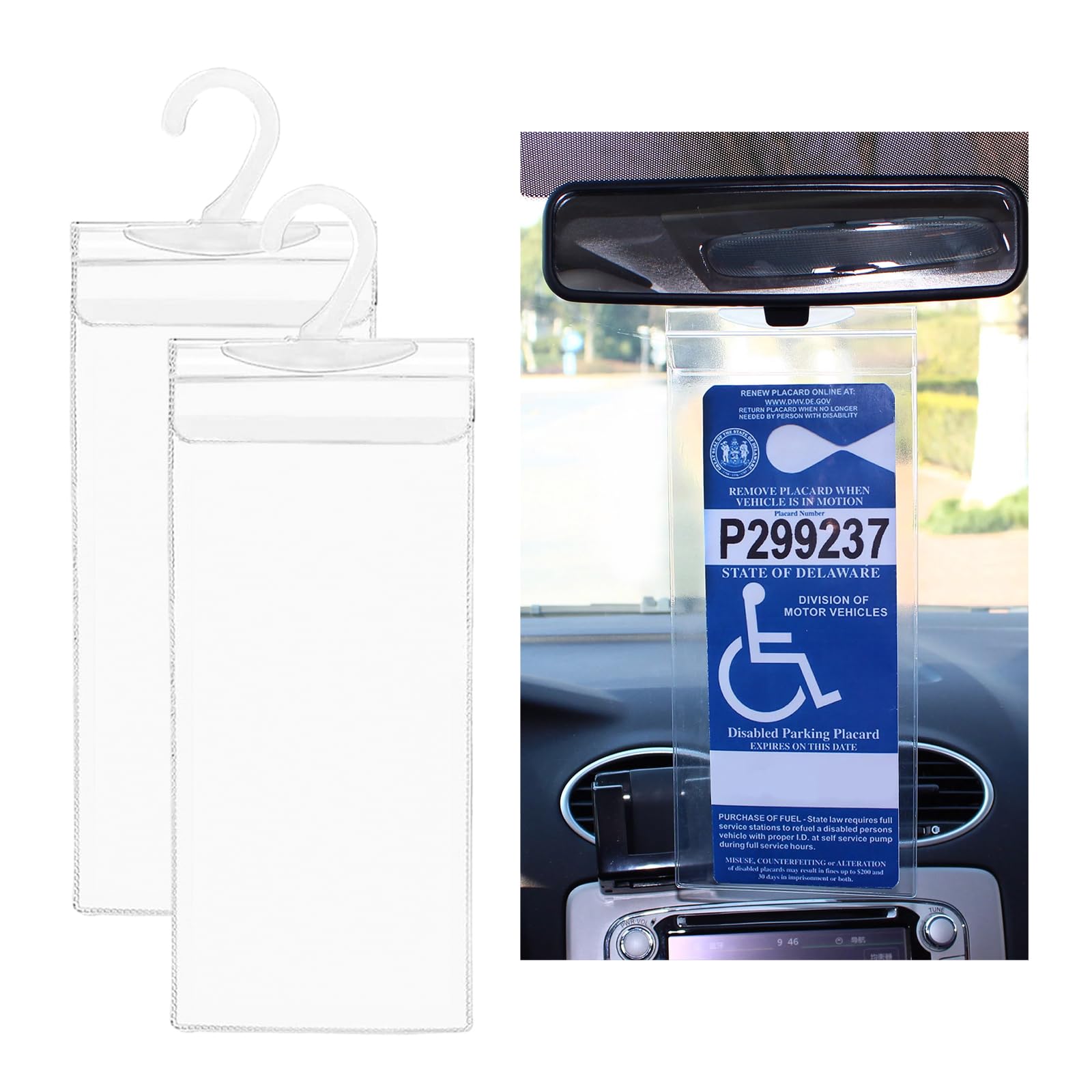 Povtii 2 Pcs Handicap Placard Holder, 11.6 ''    5 '' Ultra Transparent Disabled Permit Protective Cover For Sun Visor, Universa