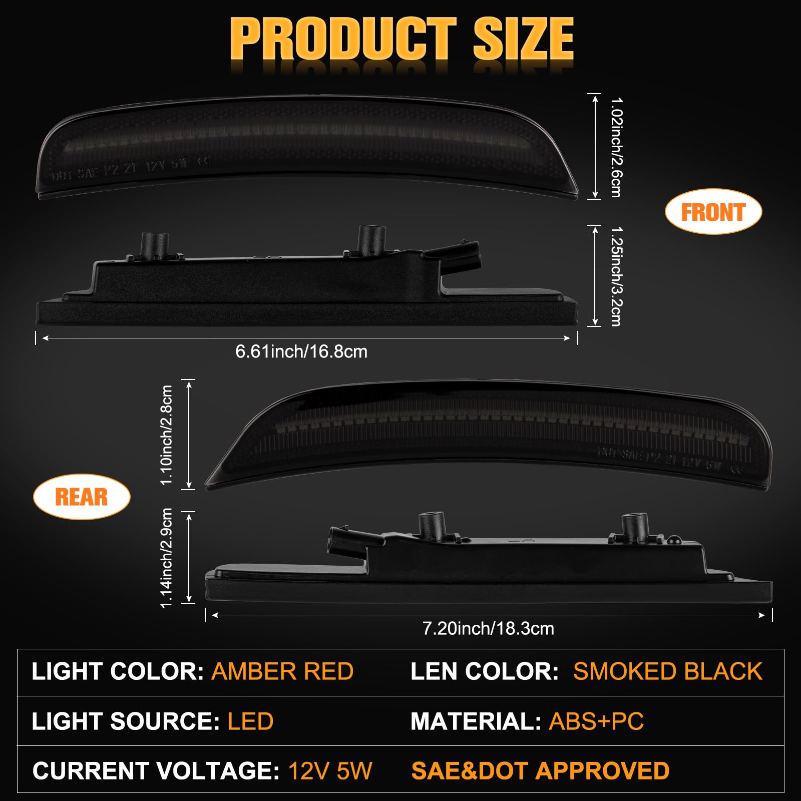 Gempro Led Side Marker Lights Compatible With Dodge Charger Ld 2015-2023 Front Rear Bumper Marker Lamps Smoked Len, 4Pcs (Amber