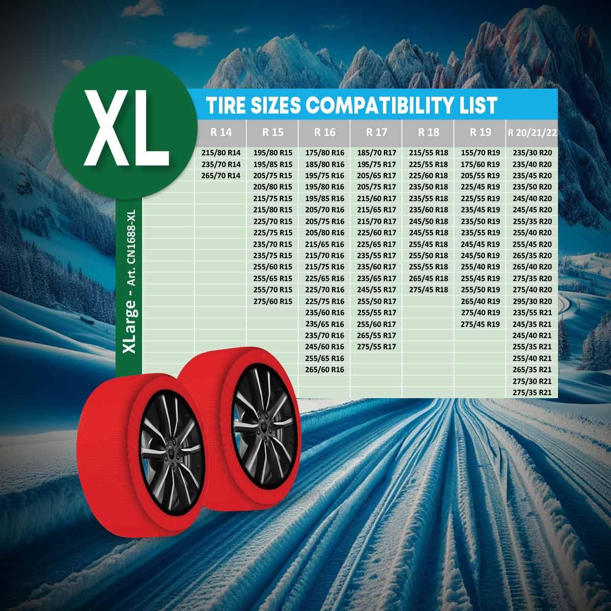 Carall Snow Socks For Car, Red Color, Size Xl, Textile Snow Chains, Easy Assembly In 2 Minutes, Approved En 16662-1 (Red, Xl)