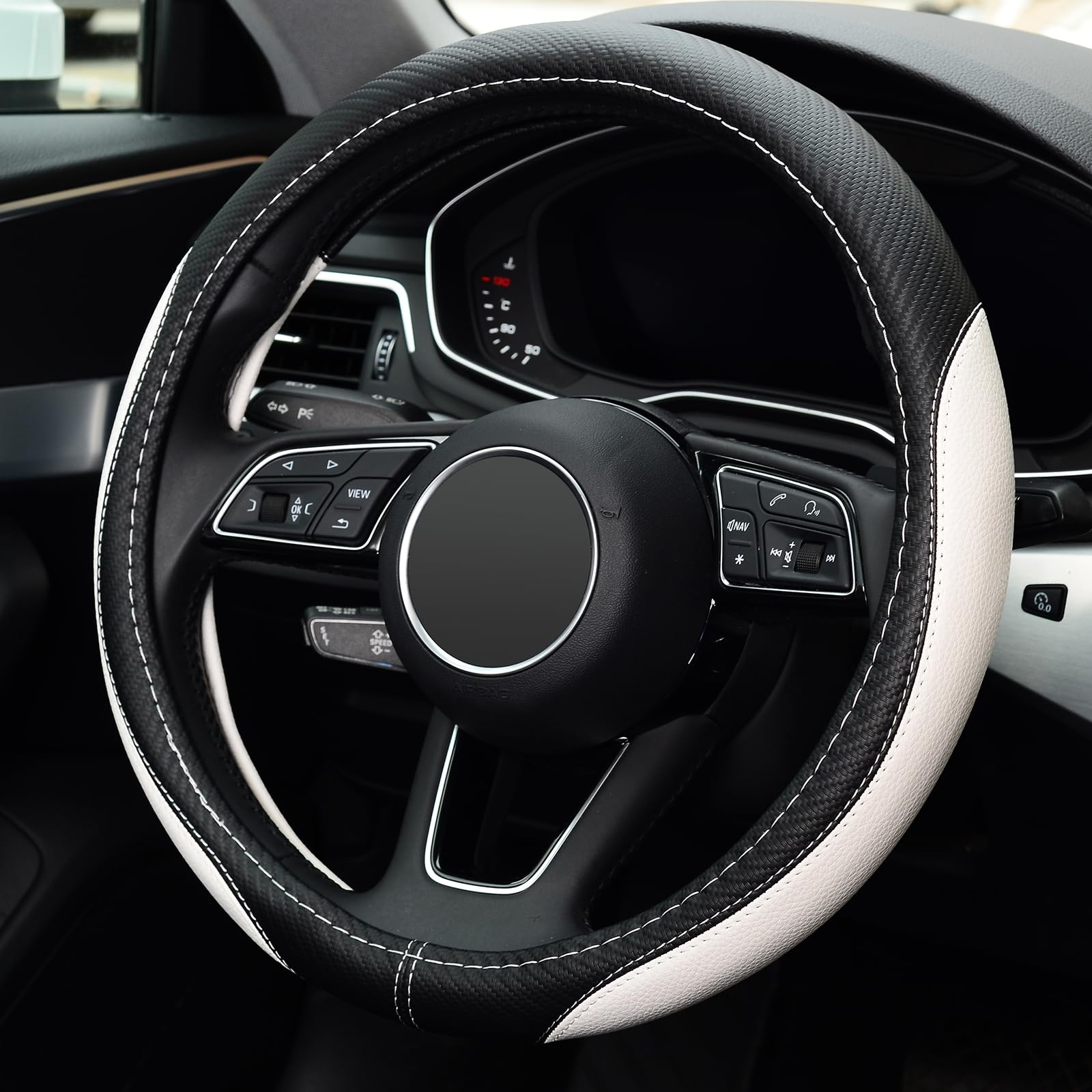 Labbyway Microfiber Leather Auto Car Steering Wheel Cover, Universal Fit 15 Inch Anti-Slip Wheel Protector, White