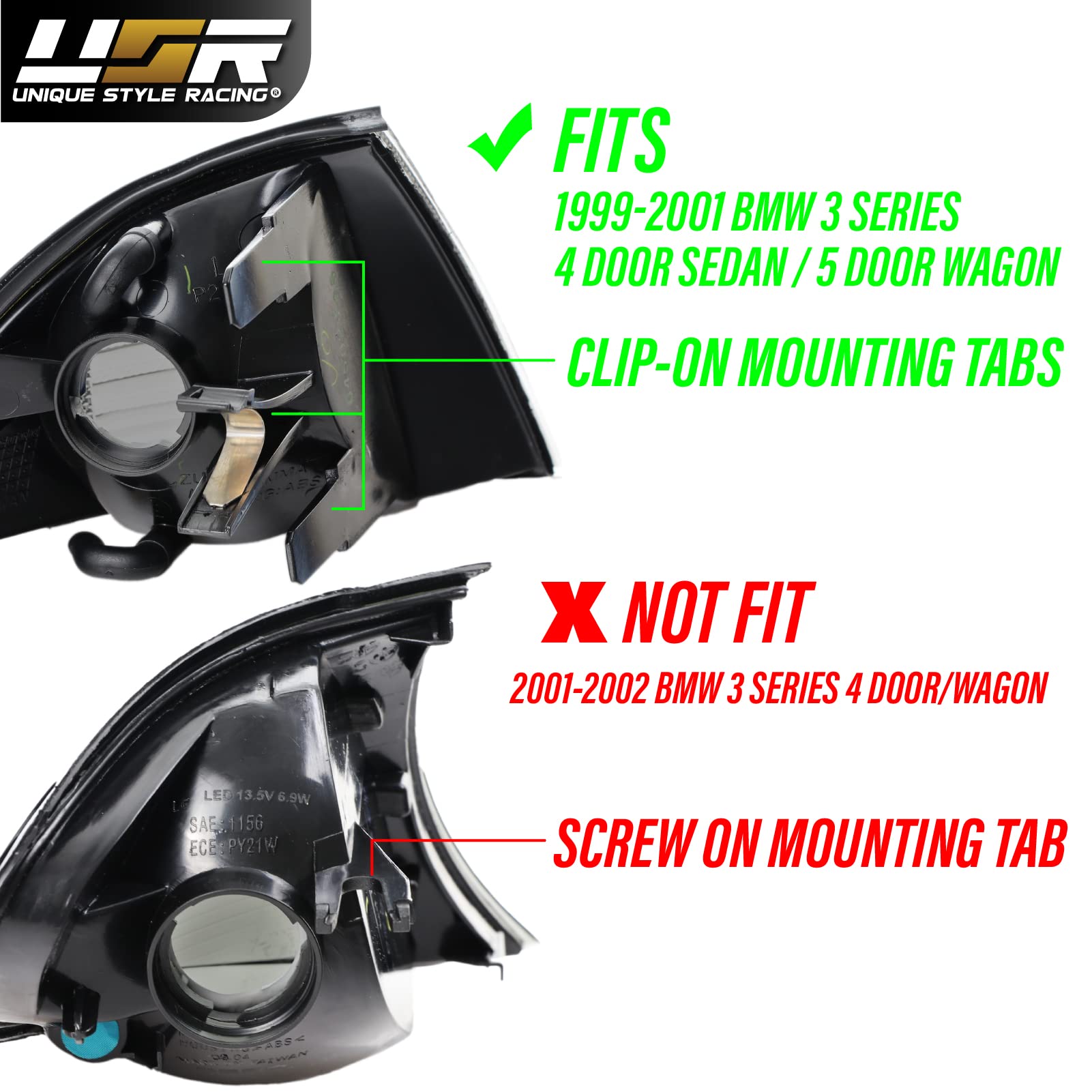 DEPO 99-01 E46 4D Cornering Lights - OE Euro Smoke Corner Turn Signal Lamps Set (Left + Right) Compatible with 1999-2001 BMW E46