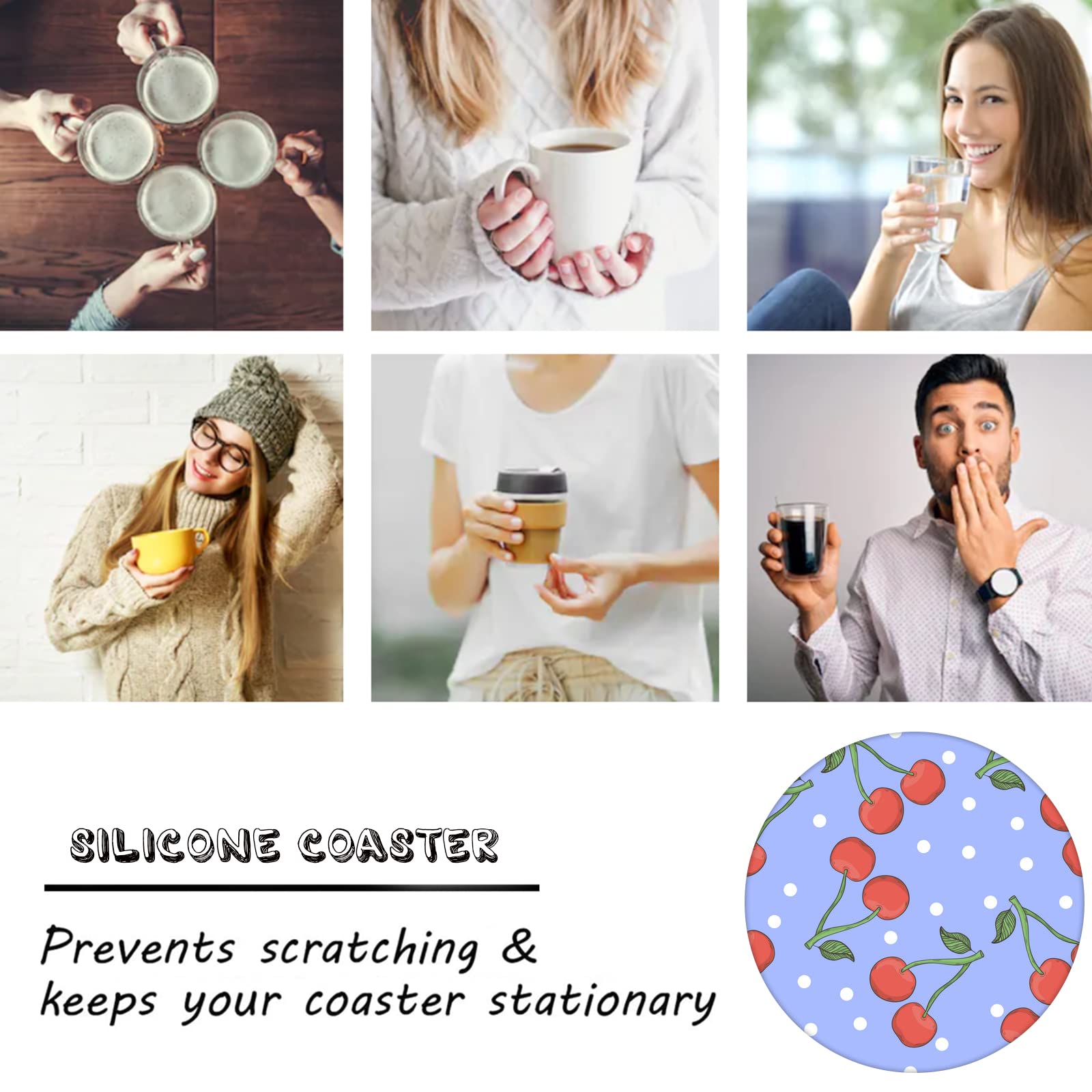 Purple Cherry Steering Wheel Cover for Women Men with 2 Pcs Car Coasters, Universal 14.5-15 Inch Rainbow Steering Wheel Covers N