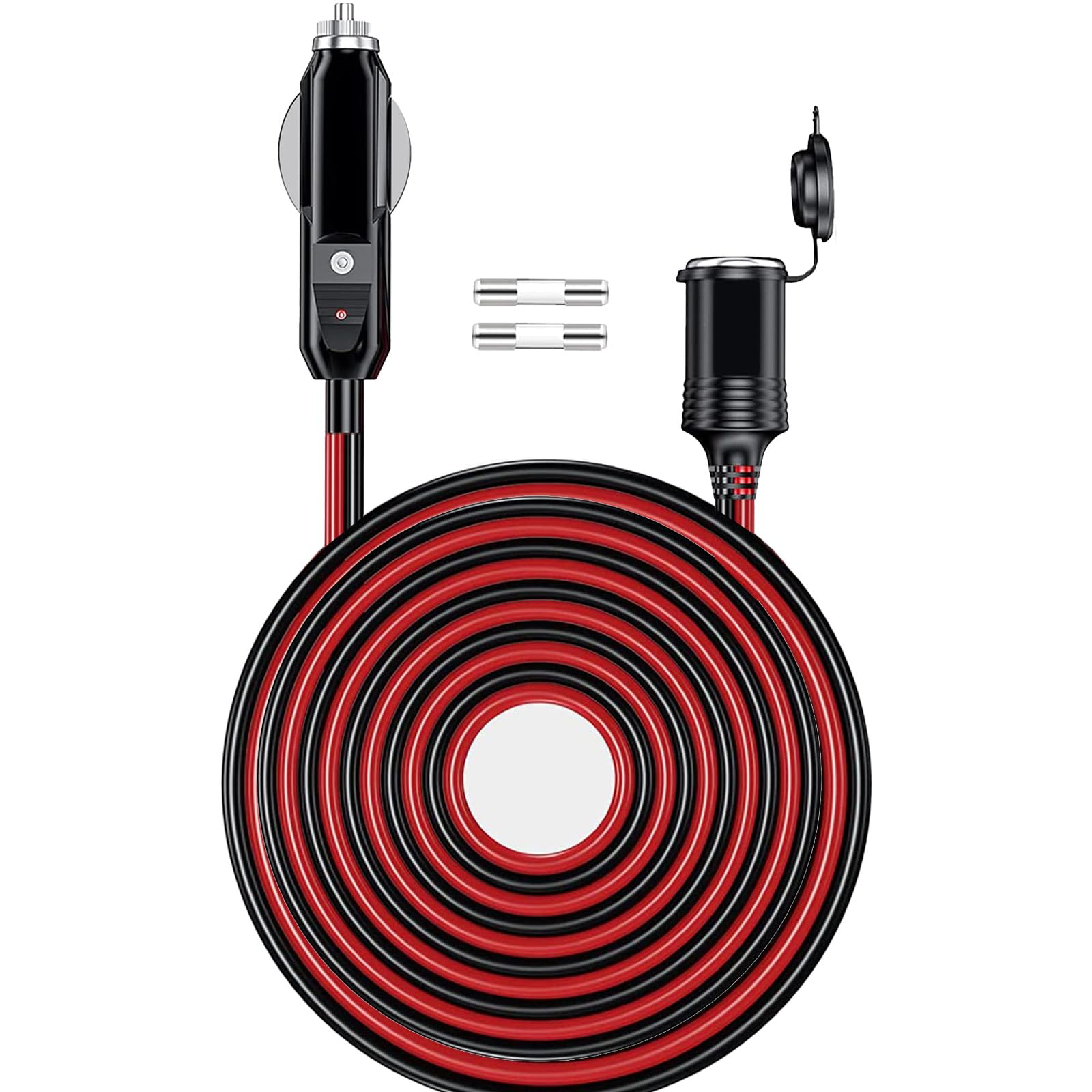 1Pcs 26Ft 12V/24V Heavy Duty Cigarette Lighter Extension Cable 16Awg, 156W/15A Male Plug To Female Socket Adapter Extension Cord