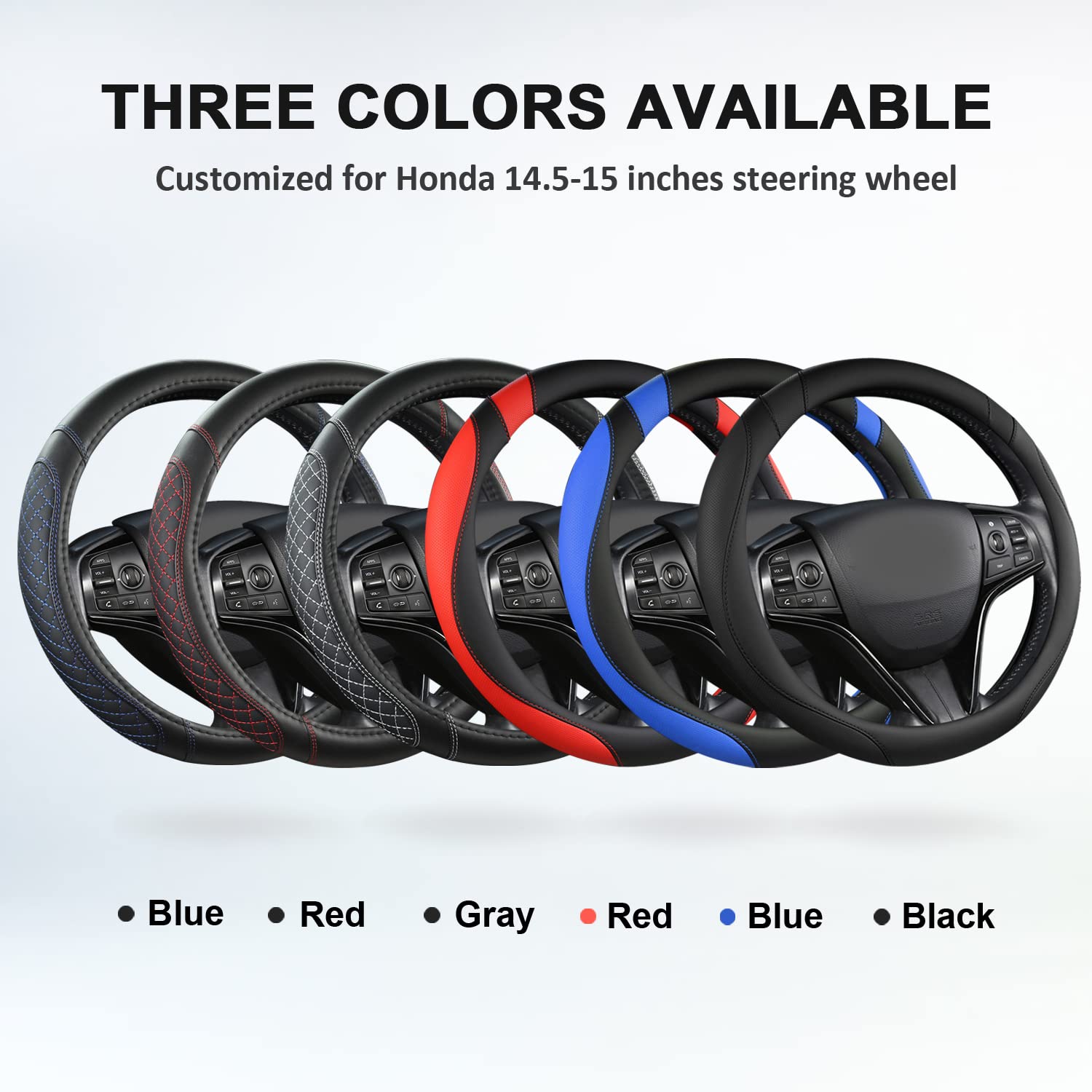 West Llama Customized Auto Car Steering Wheel Cover for Honda Accord CR-V HR-V Pilot Civic(Diamond Quilted -Black+Blue-Standard