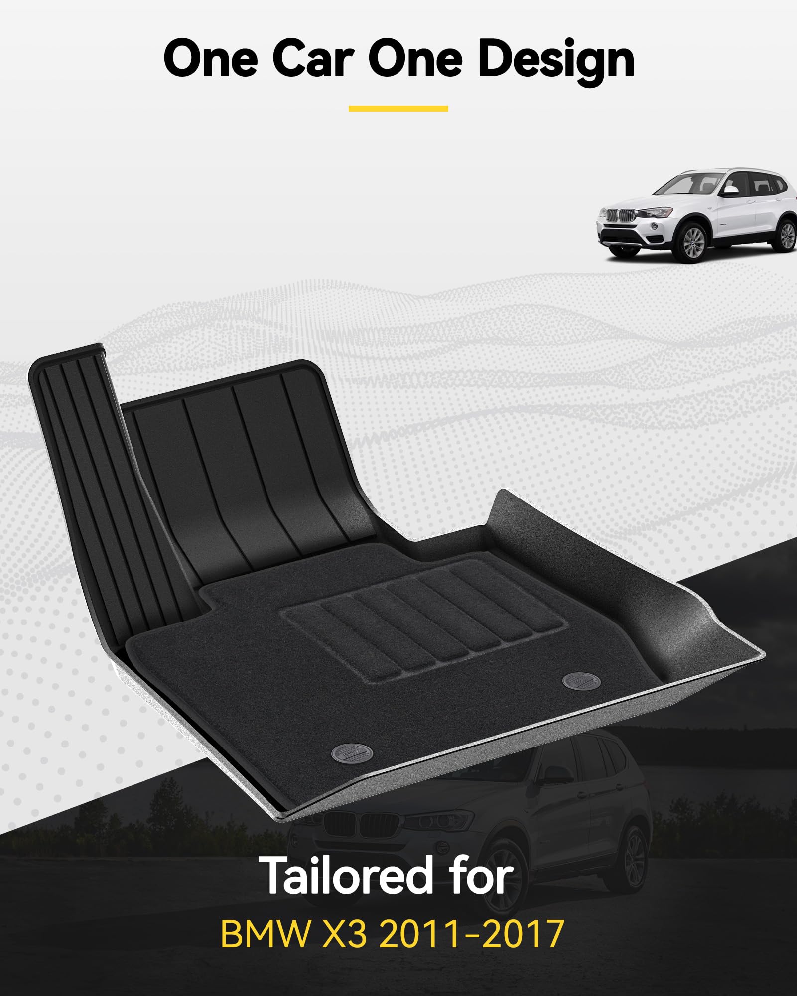 3W Floor Mats & Carpets (1St And 2Nd Rows) Fit For Bmw X3 2011-2017, Tpe All-Weather Harmless Heavy Duty Floor Liner Accessories