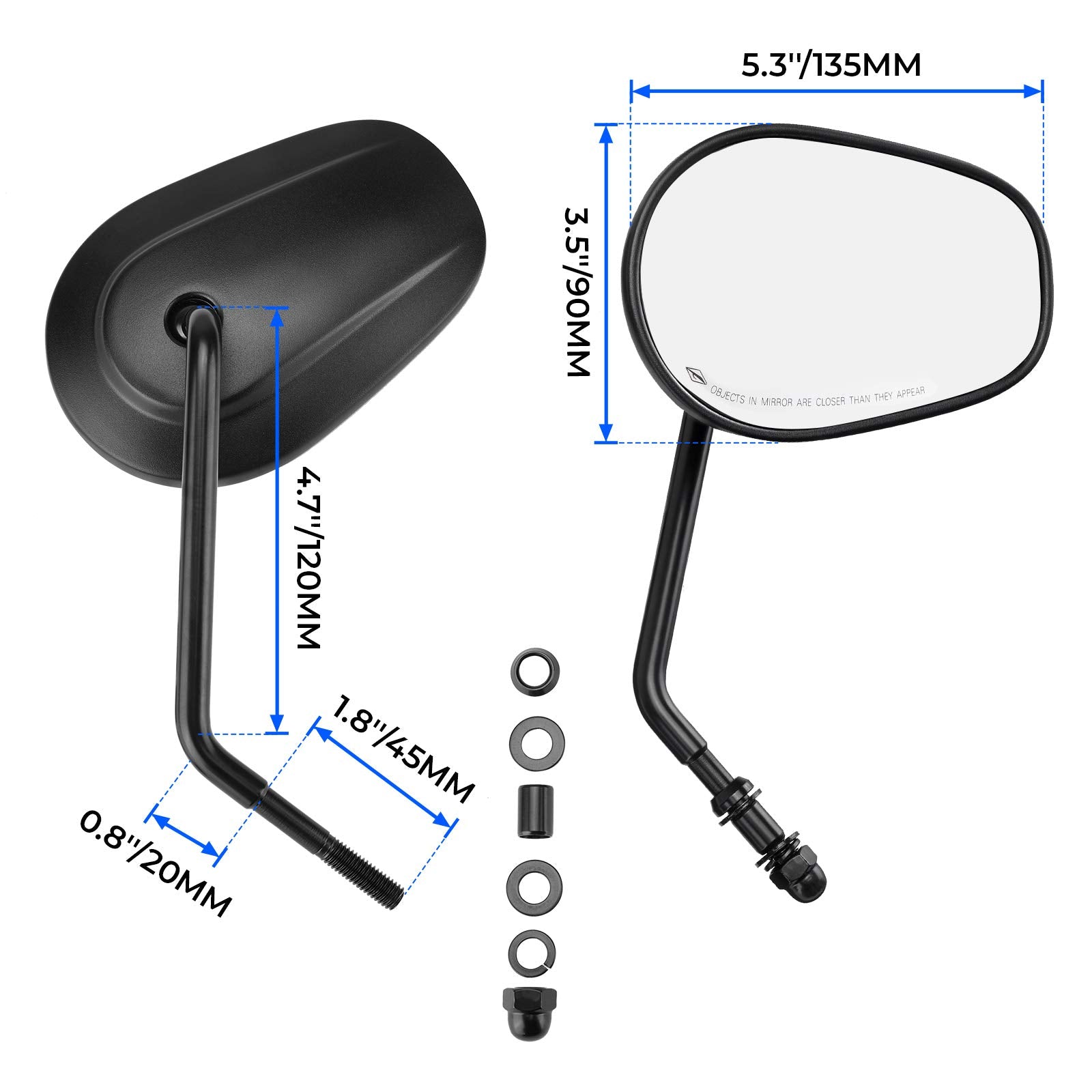 Kemimoto Motorcycle Mirrors M8 Rear View Side Mirrors 360 Degree Adjustment Mirror Black Long Stem Handlebar Mirrors Compatible With Sportster Touring Dyna Softail