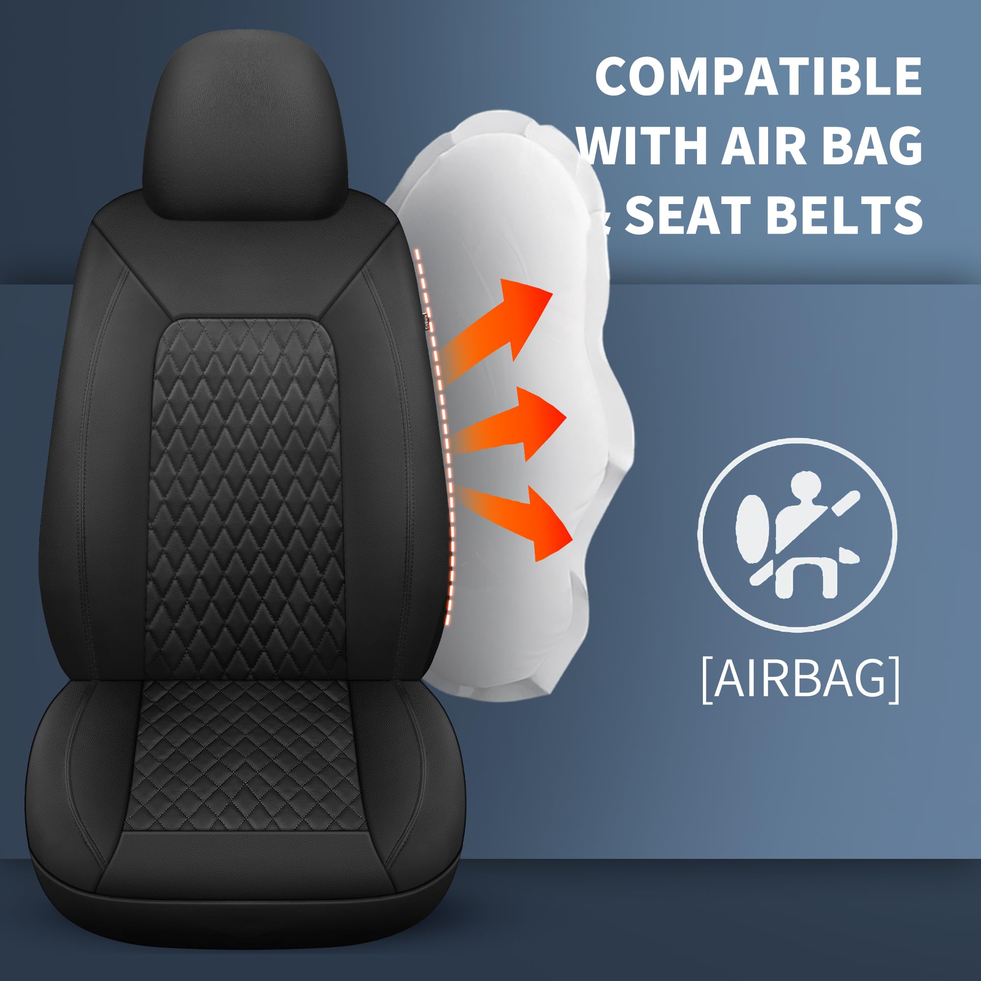 HChengkikz Leather Car Seat Covers,Breathable and Waterproof Seat Cover Full Set,PU Premium Universal Fit Automotive Airbag Comp