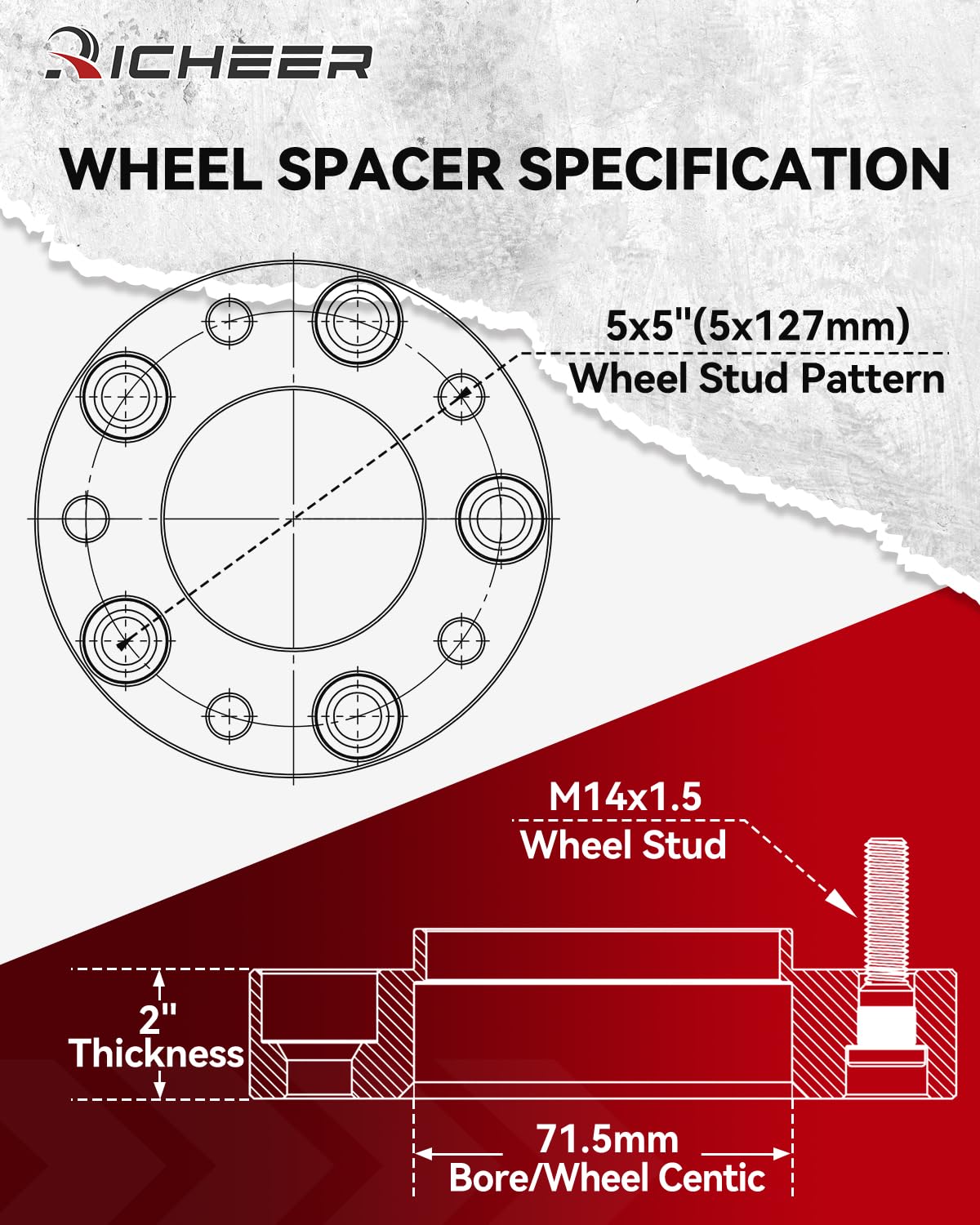 Richeer 2 Inch 5X5 Wheel Spacers For 2018-2024 Wrangler Jl, 2011-2024 Grand Cherokee Wk2 Wl, 2019-2024 Gladiator Jt, 2011-2023 D