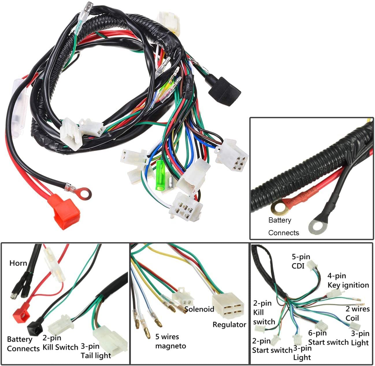 Wire Harness Complete 6 Coil Stator Cdi Wiring Harness For 49Cc 50Cc 70Cc 90Cc 110Cc 125Cc 150Cc Gy6 Taotao Kazuma Baja Atv Dune Buggy Go Kart Scooter Pit Bike Quad Moped 4 Stroke Engine Harness