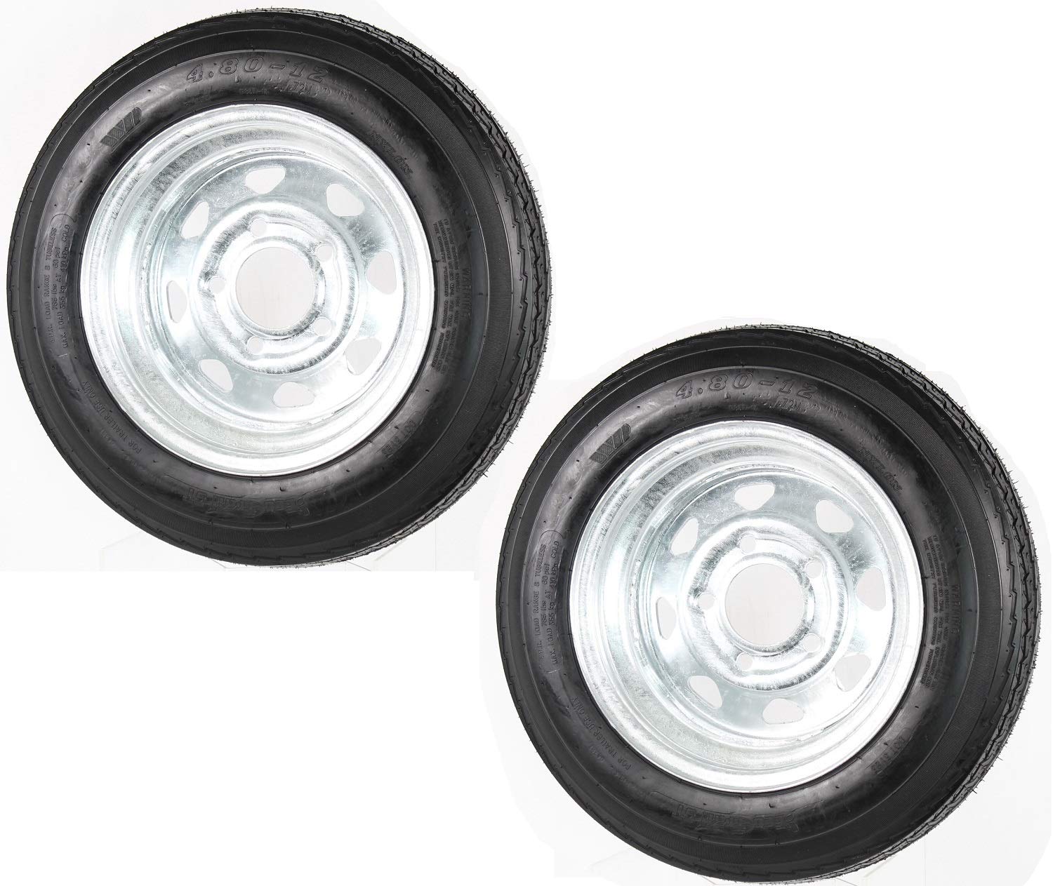 Ecustomrim 2-Pack Trailer Tire Rim 4.80-12 12 In. Load Range C 5 Lug Galvanized Spoke Wheel - 2 Year Warranty W/Free Roadside