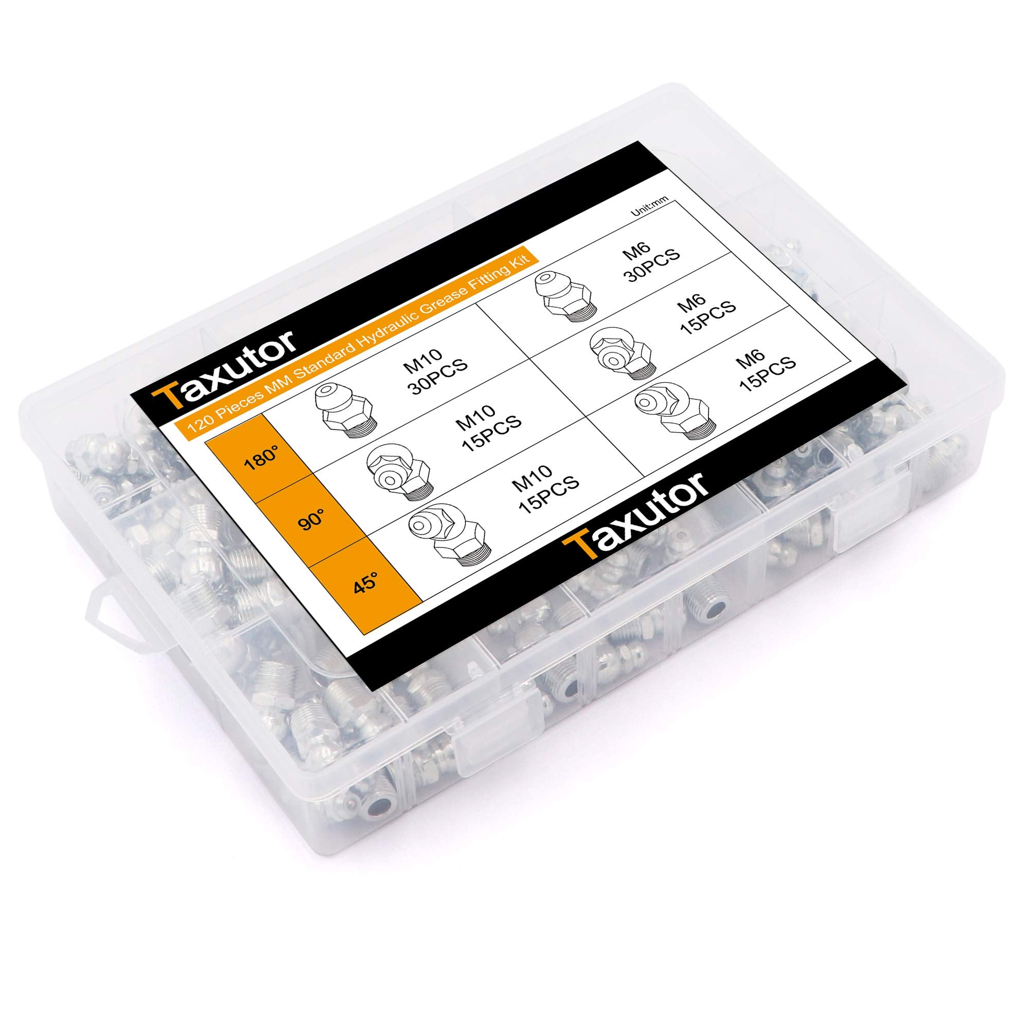 Taxutor Grease Fittings, 120 Pieces Metric Mm Grease Fitting Assortment Kit Standard Grease Gun Fittings Perfect For Replacing M