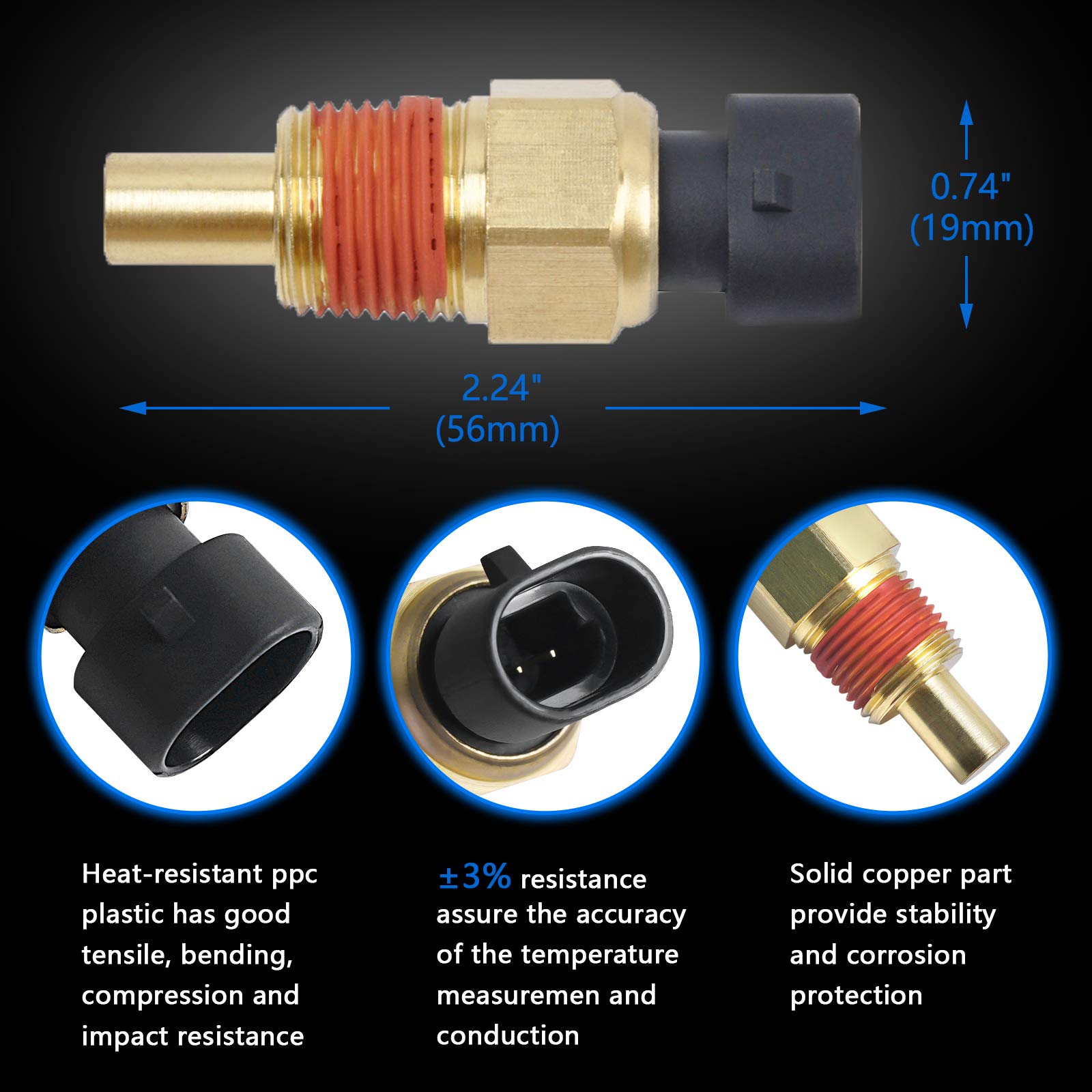 OTUAYAUTO 05744030 Engine Coolant Temperature Sensor Water Temp Sensor Replacement for GMC Chevy Cadillac Buick Oldsmobile Ponti