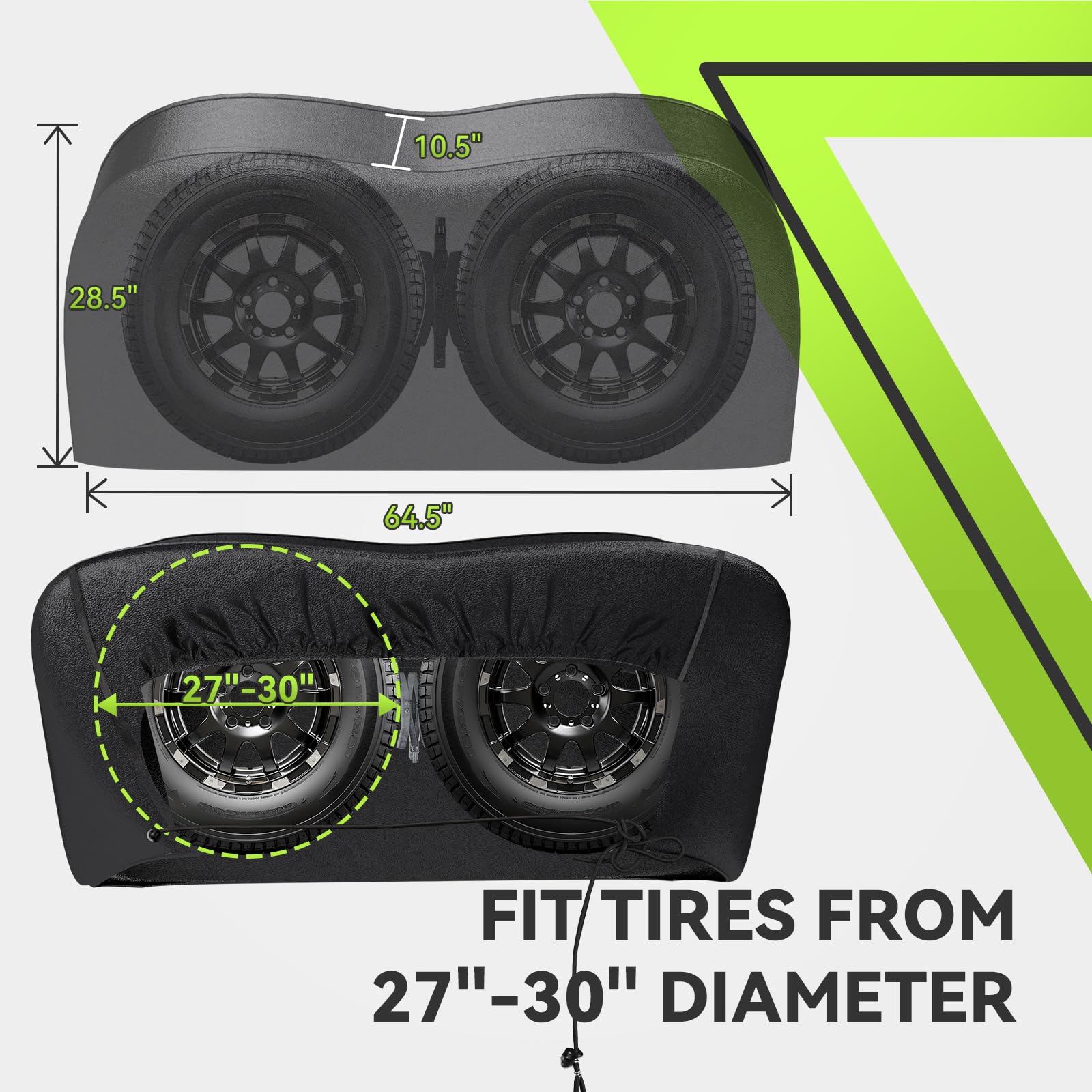 Rvmate Rv Tire Covers, Dual Axle Wheel Cover (2 Pack) Fits 27''-30'' Diameter Tires, Waterproof Anti-Uv Black Dual Tire Covers R