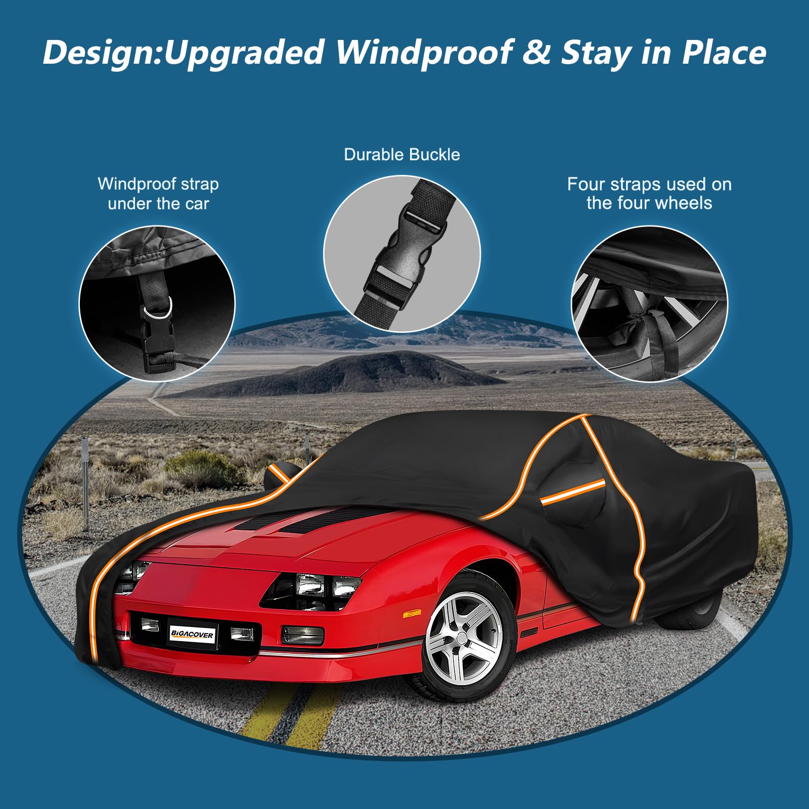 Car Cover For Chevy Camaro 1982-2002, Waterproof 210D Oxford Cloth And Cotton Cover Outdoor Full Car Covers With Zipper Windproo