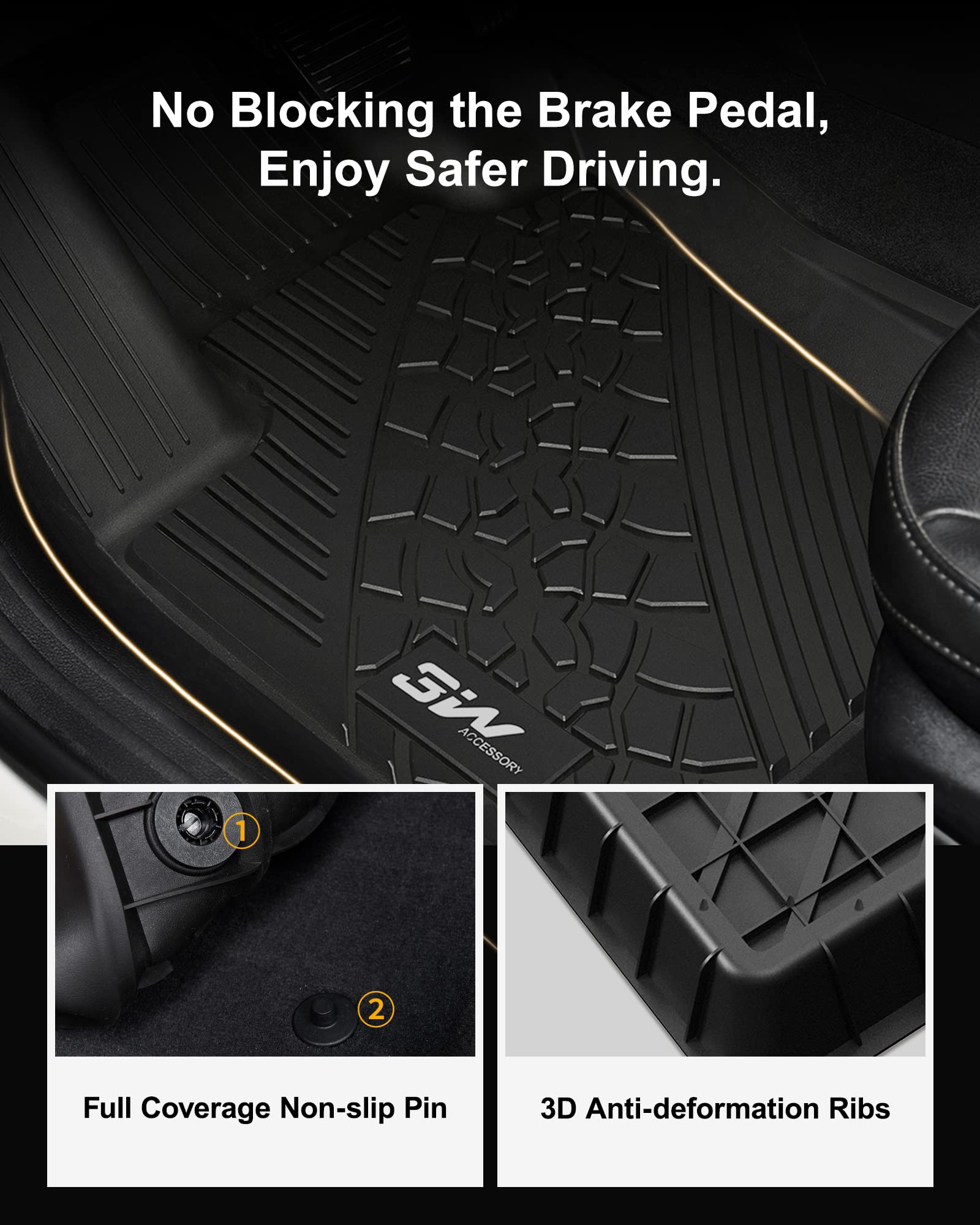 3W Floor Mats Fit For 2017-2025 Jeep Compass, Tpe All Weather Custom Fit First And Second Rows Full Set Car Mats, Black