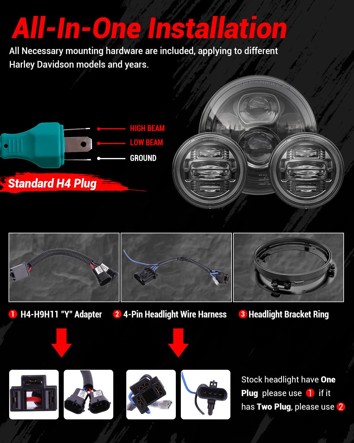 Z-OFFROAD New 7 Inch Motorcycle LED Headlight 4.5'' Fog Passing Lights, DOT Kit Compatible with Harley Davidson Road King Electr