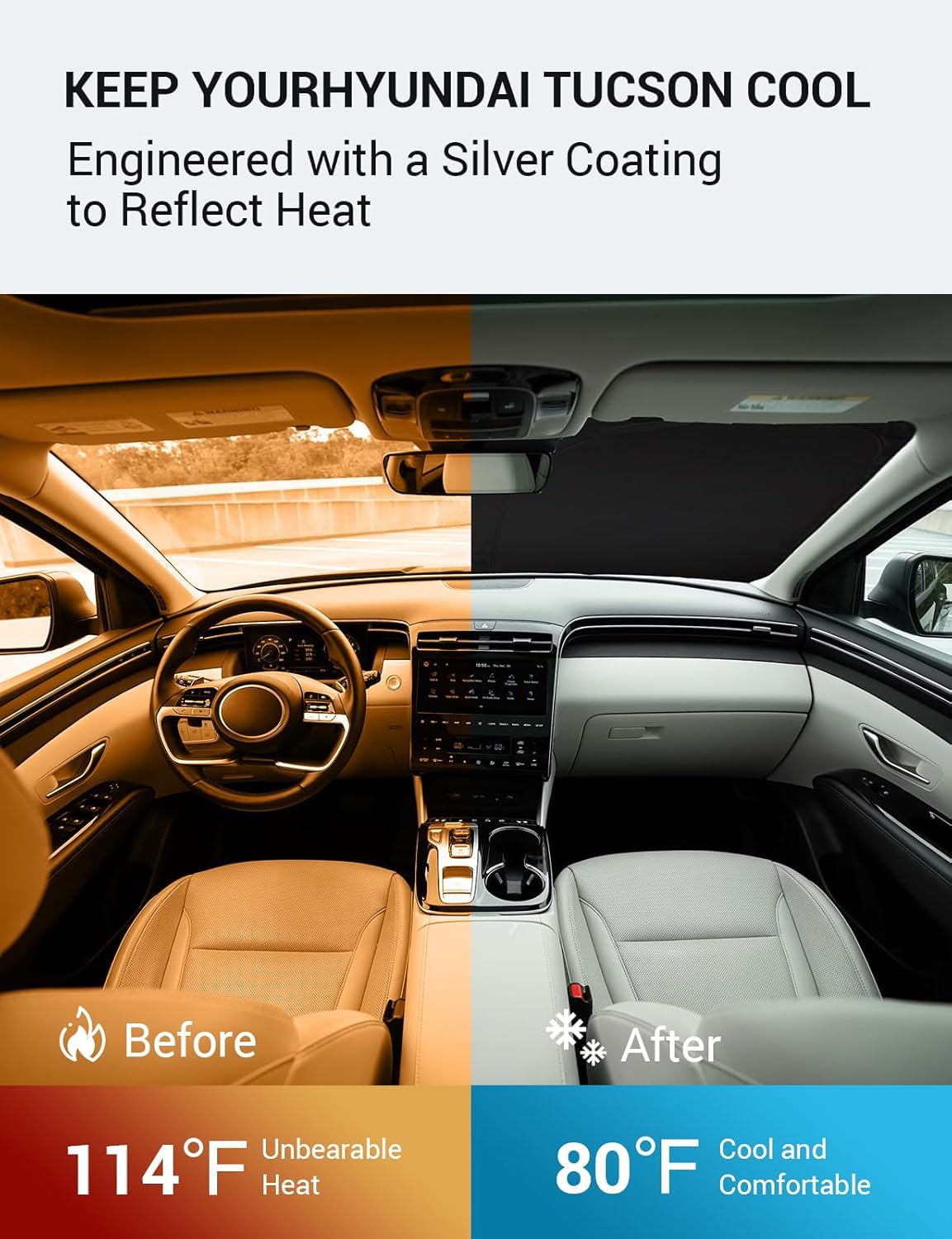 Proadsy 2025 Upgrade Windshield Sun Shade Custom Fit Hyundai Tucson 2025 2024 2023 2022 Front Window Sunshade Protector Foldable