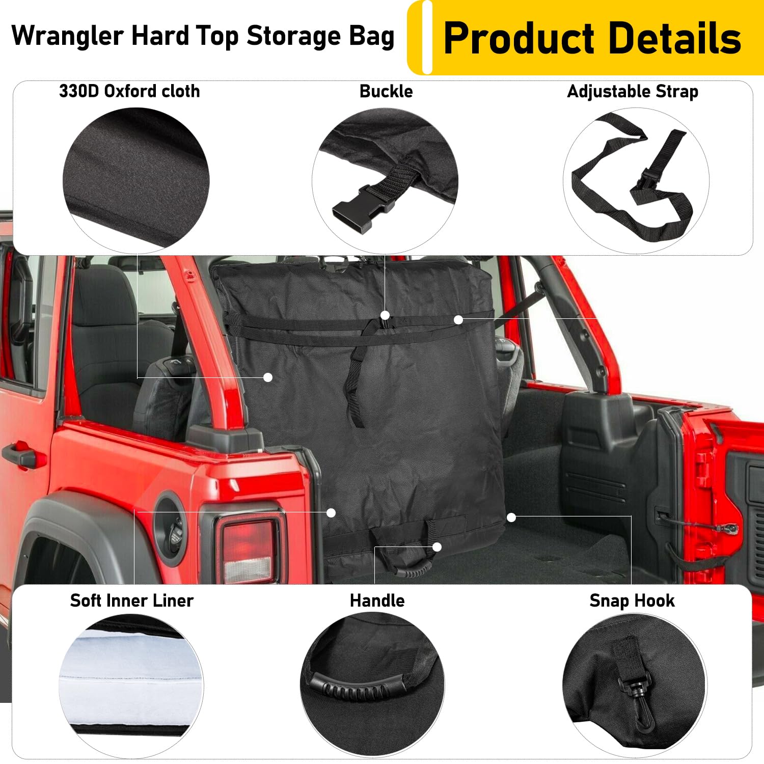 Camoo Freedom Panel Hard Top Storage Bag with Handle Compatible with 2007-2024 Jeep Wrangler JK JKU JL JLU Sports Sahara Freedom