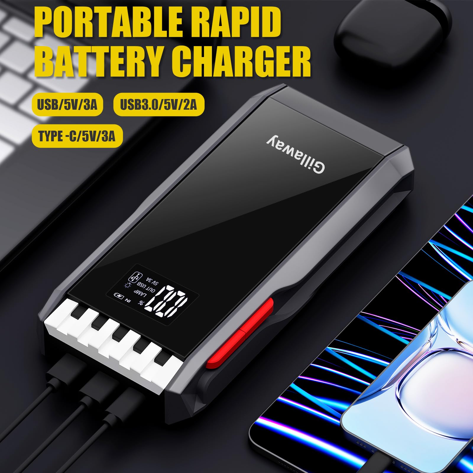 Jump Starter Battery Pack, 4500A Peak Car Battery Charger Jump Starter For Up To 10.0L Gas Or 8.0L Diesel Engine,12V Car Jumper