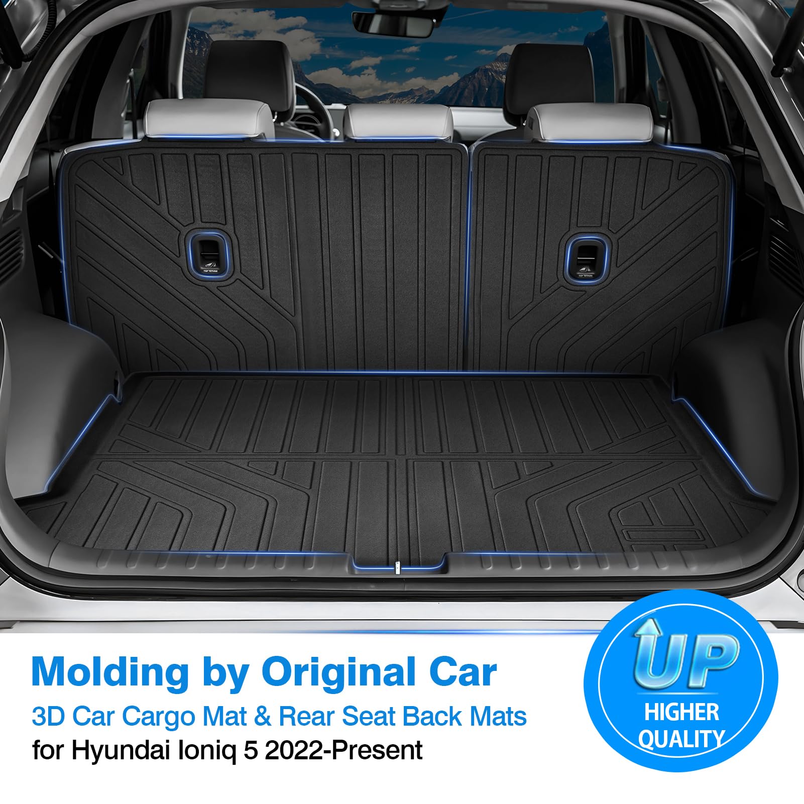 Powerty Cargo Mat For Hyundai Ioniq 5 2022-2025 Accessories Cargo Liner & Second Row Seats Back Cover Rear Trunk Mats All Weathe