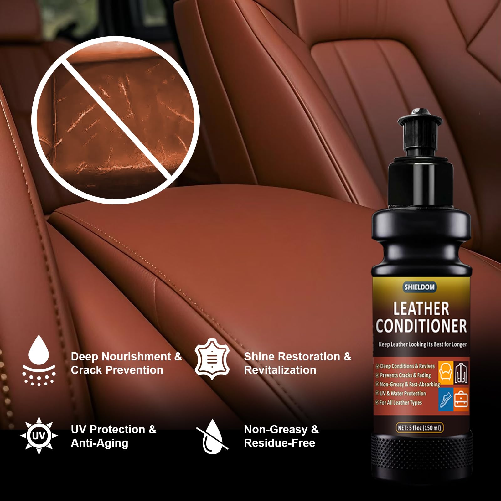SHIELDOM Leather Cleaner and Conditioner Leather Care Detailing Kit to Clean, Soften, Protect & Restore Leathercraft - UV Protec