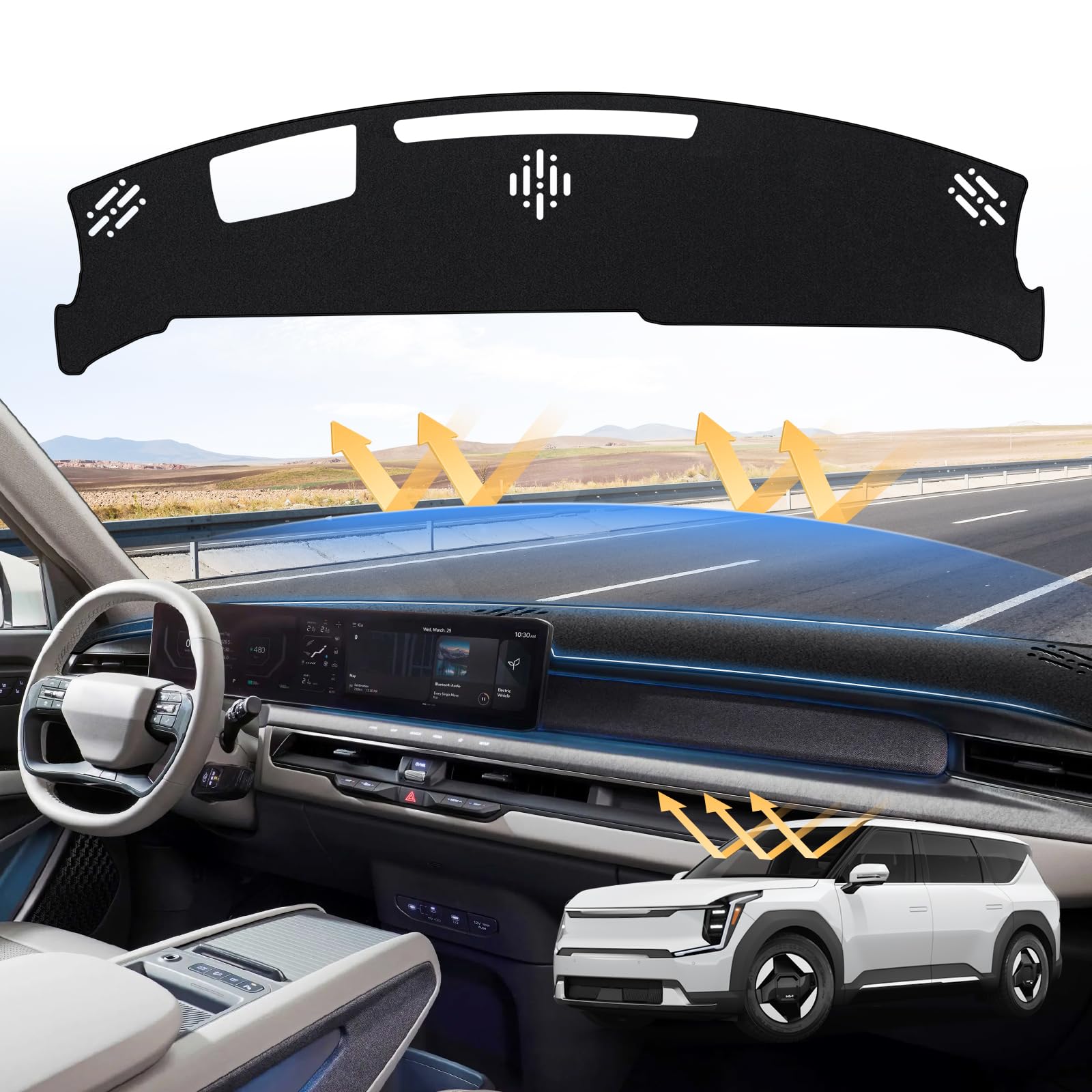 Sunsdrew Dash Cover For 2025 2024 2023 Kia Ev9 Dashboard Cover Mat For Ev9 Accessories Sun Shade Ev9 Suede Dash Mat Nonslip Mesh